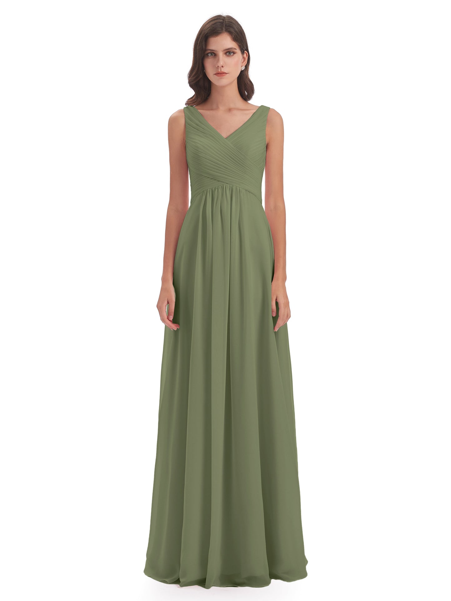 Evalyn V-neck Straps Chiffon Long Bridesmaid Dresses