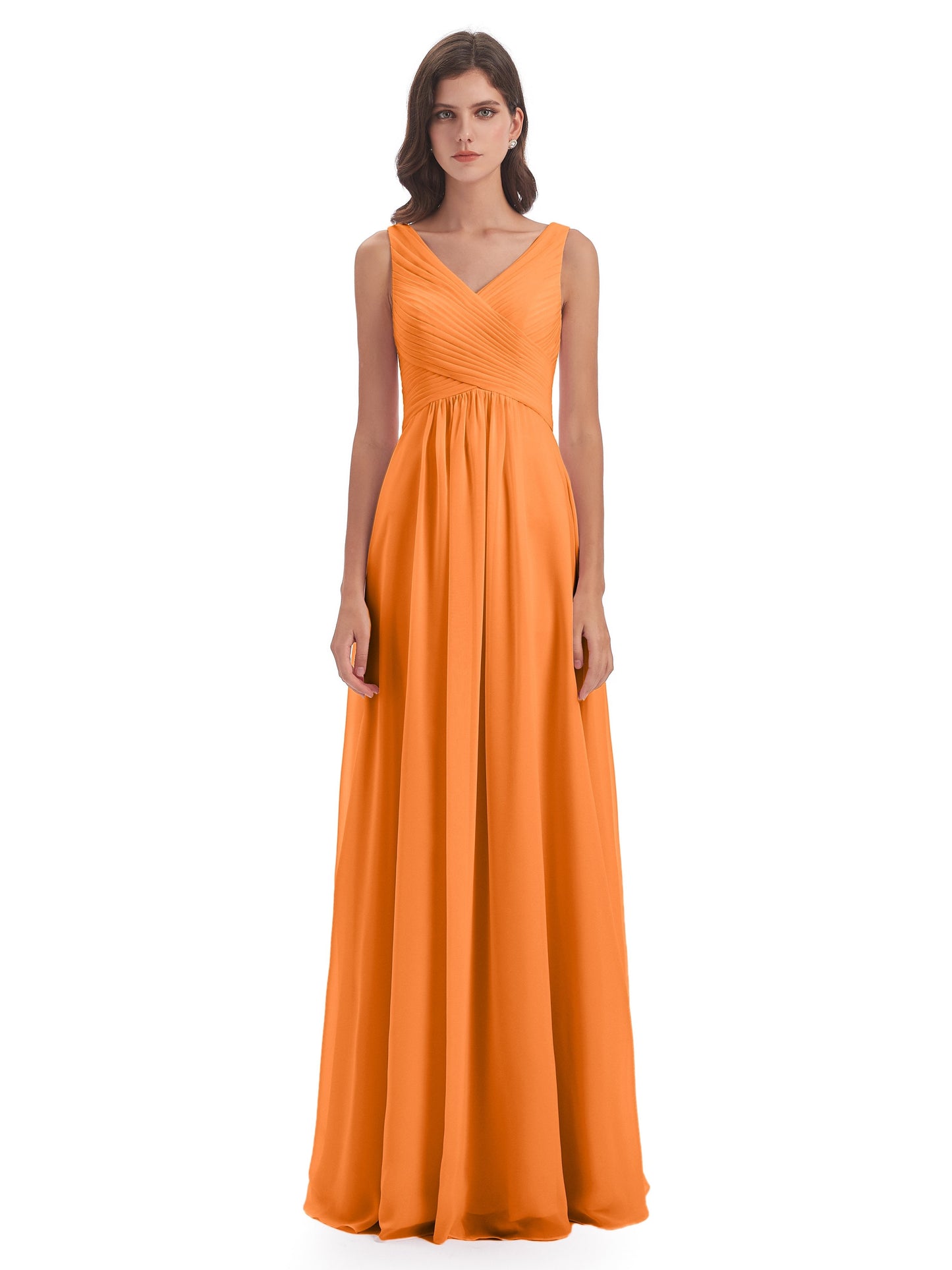 Evalyn V-neck Straps Chiffon Long Bridesmaid Dresses