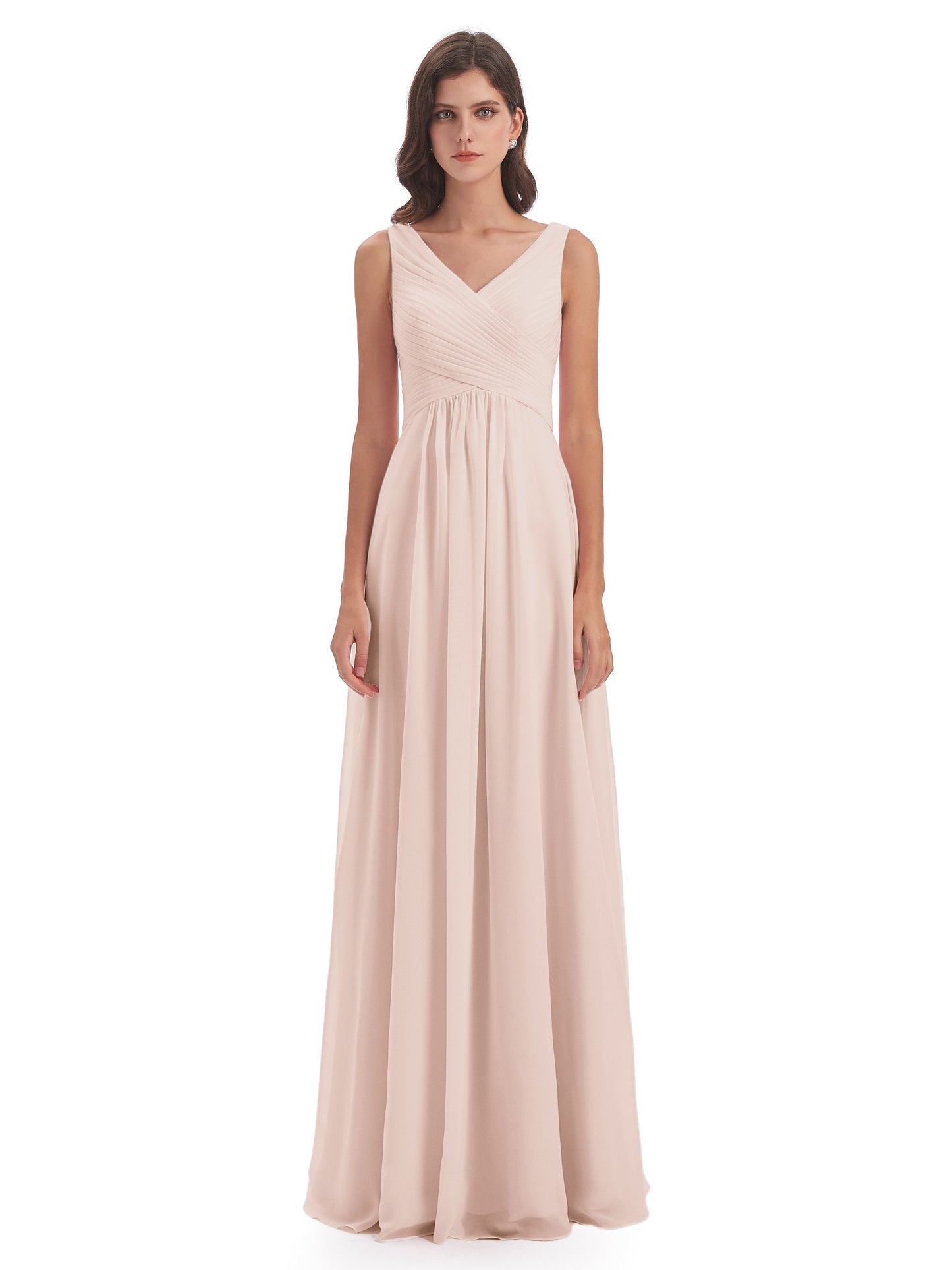 Evalyn V-neck Straps Chiffon Long Bridesmaid Dresses