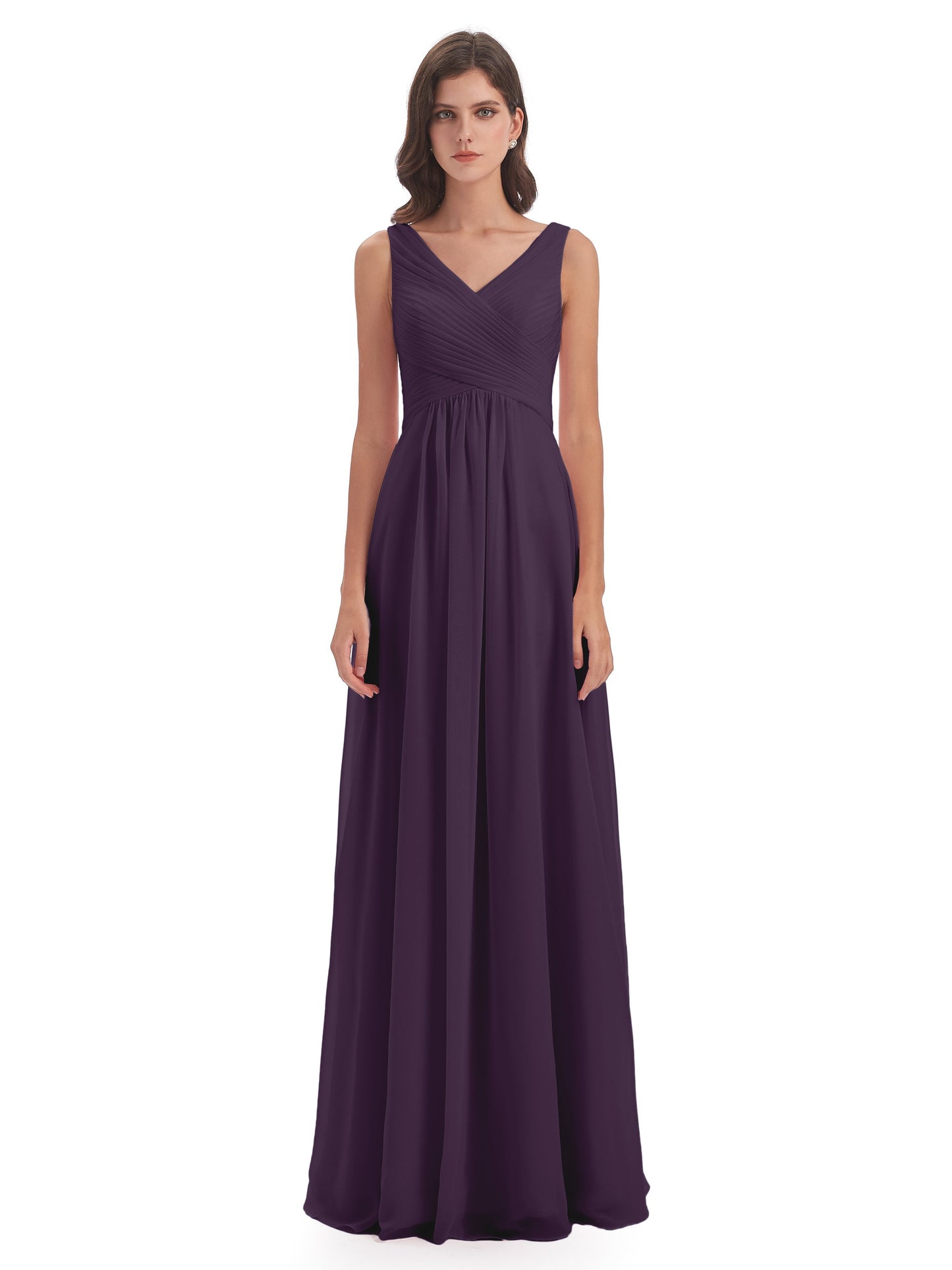 Evalyn V-neck Straps Chiffon Long Bridesmaid Dresses