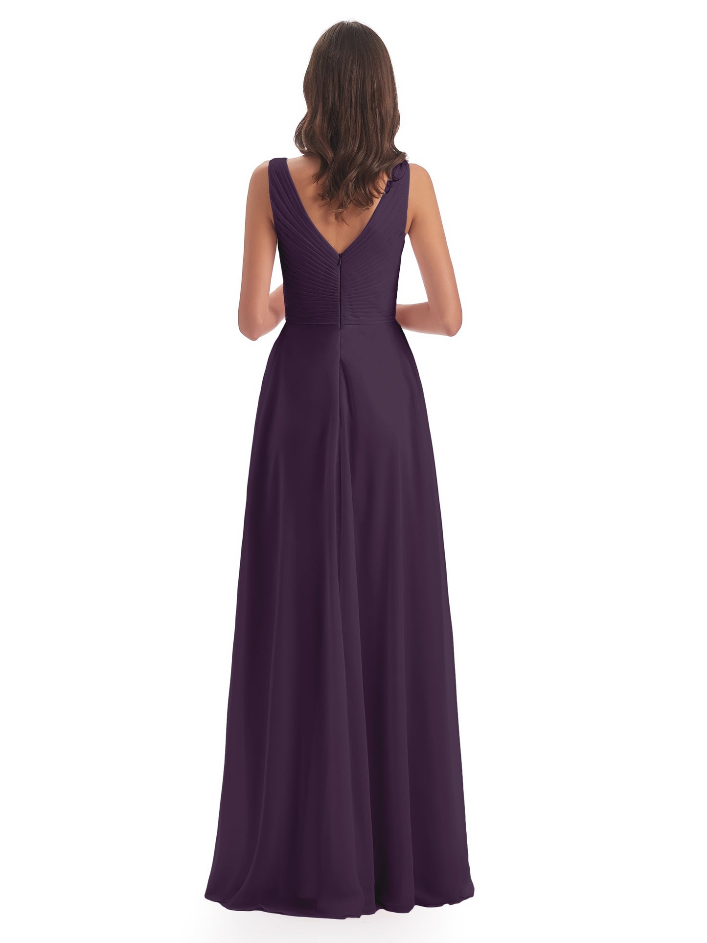 Evalyn V-neck Straps Chiffon Long Bridesmaid Dresses