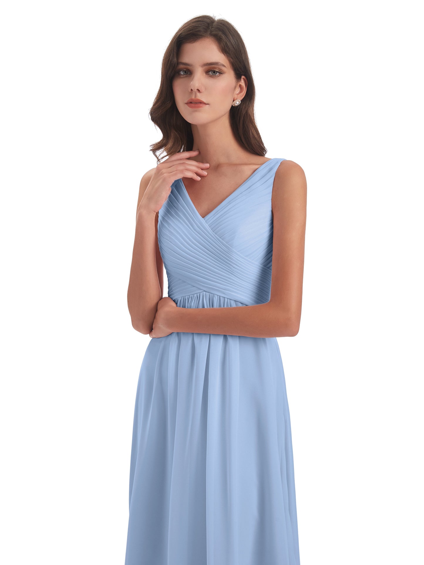Evalyn V-neck Straps Chiffon Long Bridesmaid Dresses