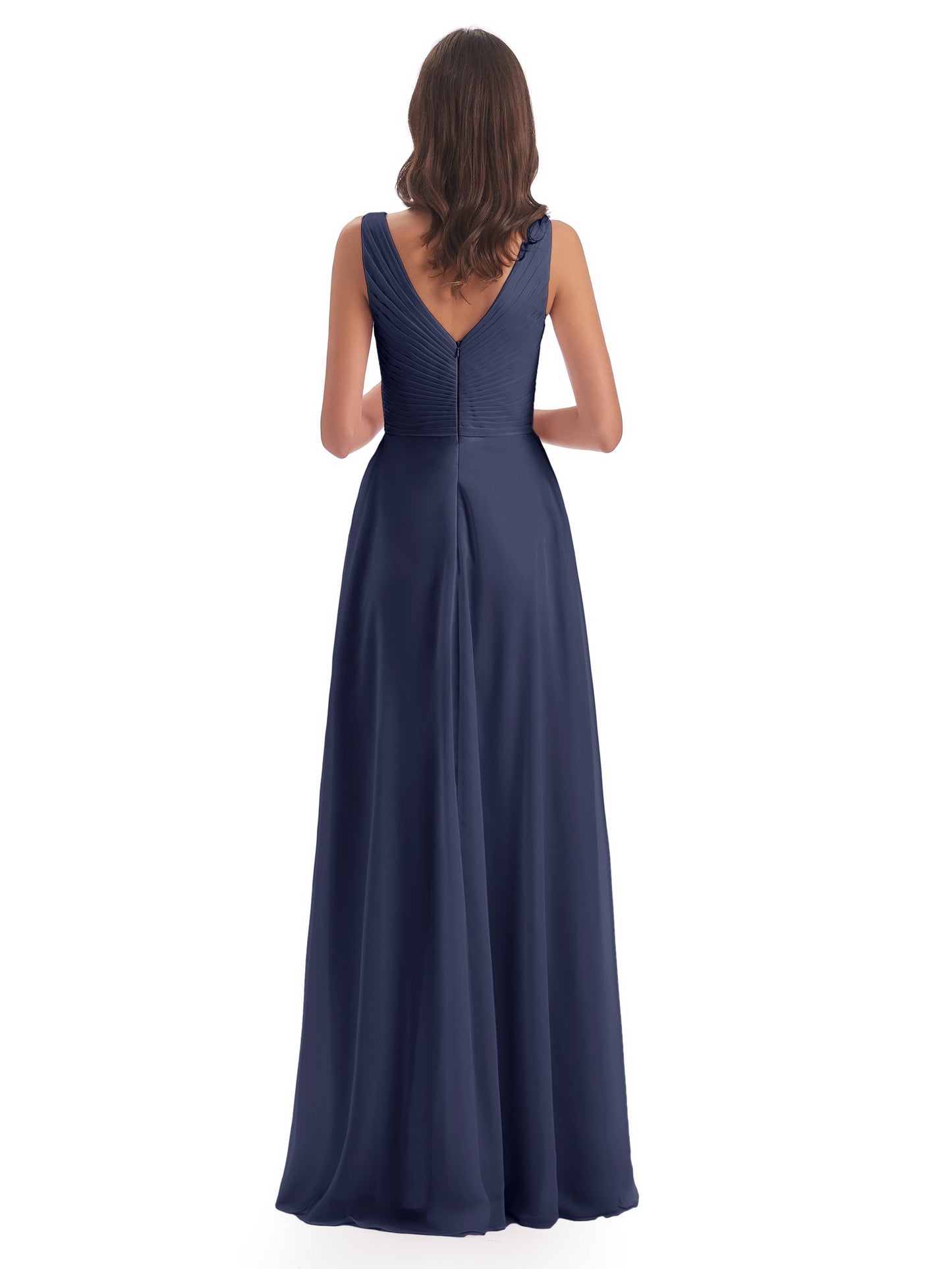 Evalyn V-neck Straps Chiffon Long Bridesmaid Dresses