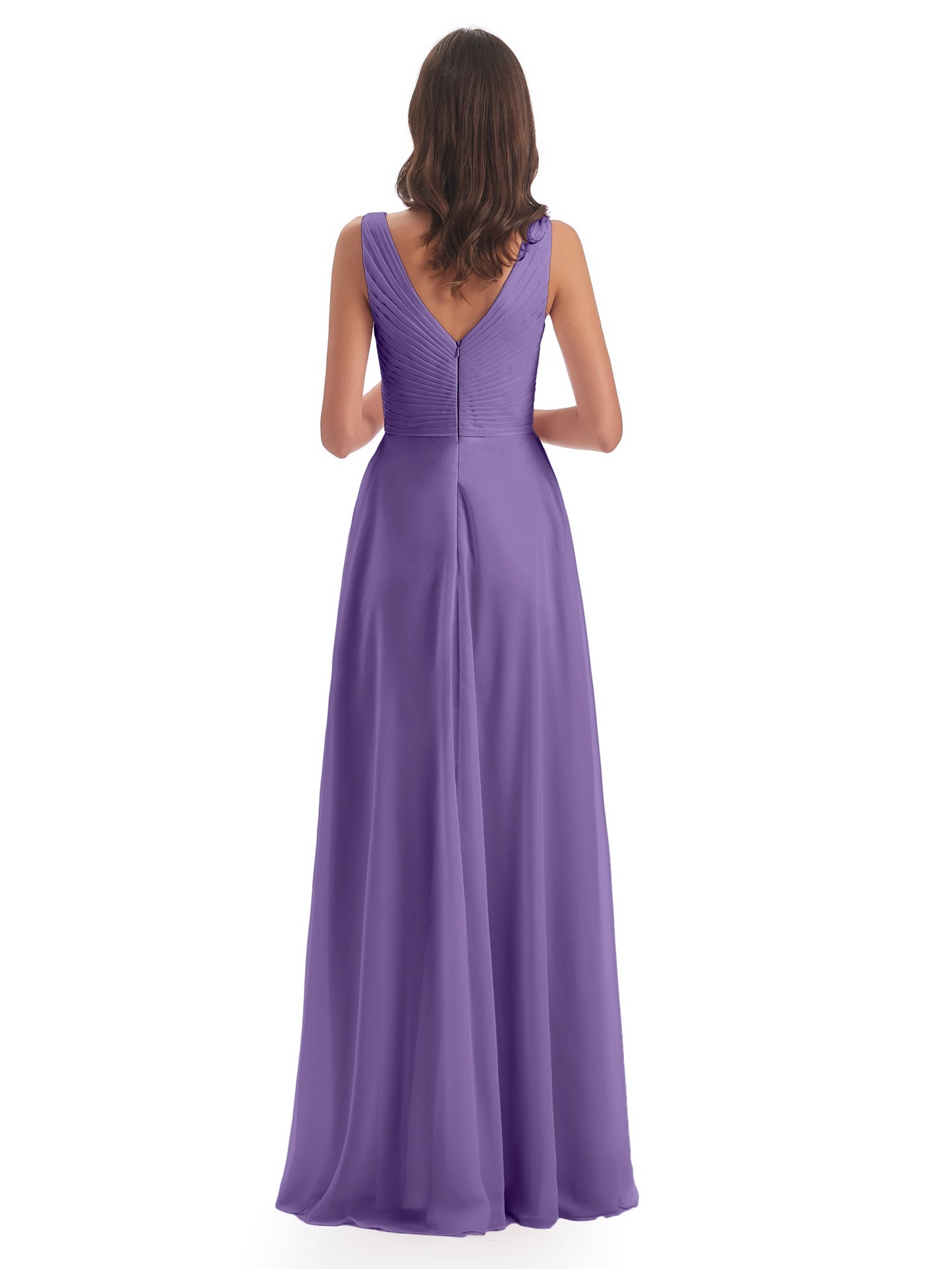 Evalyn V-neck Straps Chiffon Long Bridesmaid Dresses