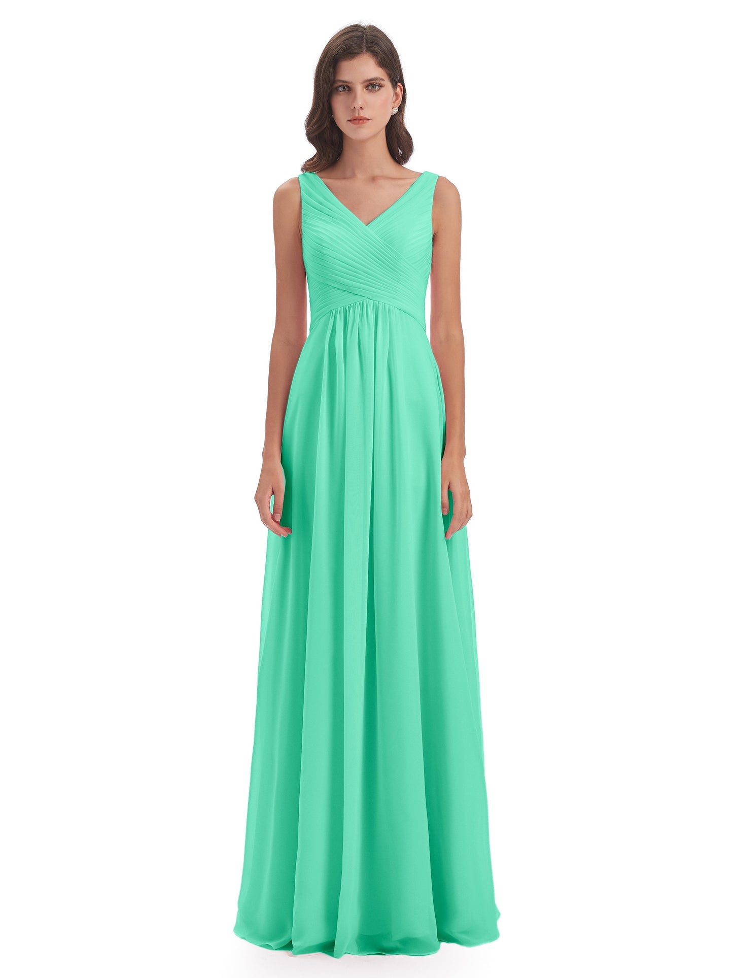 Evalyn V-neck Straps Chiffon Long Bridesmaid Dresses