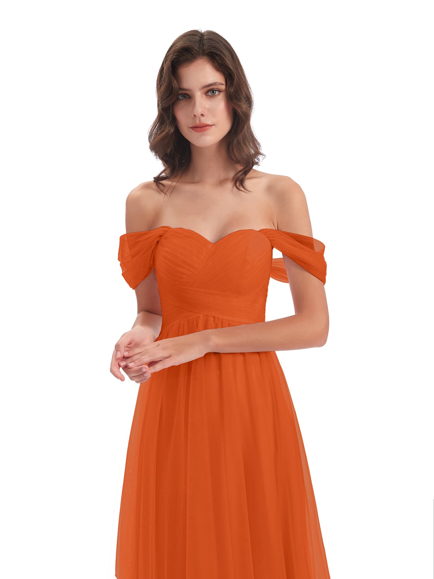 Evelyn Off The Shoulder Tulle Long Bridesmaid Dresses