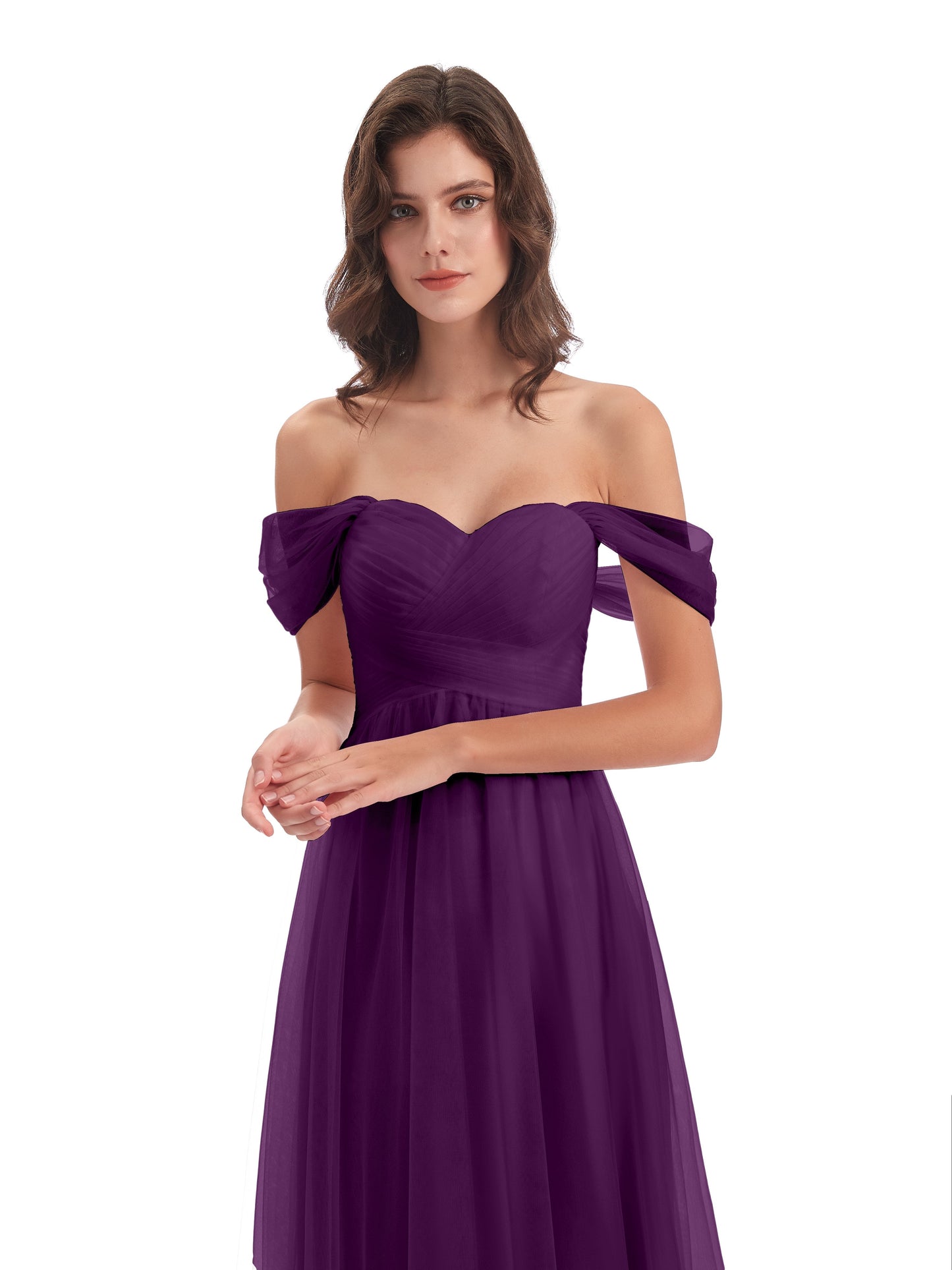 Evelyn Off The Shoulder Tulle Long Bridesmaid Dresses