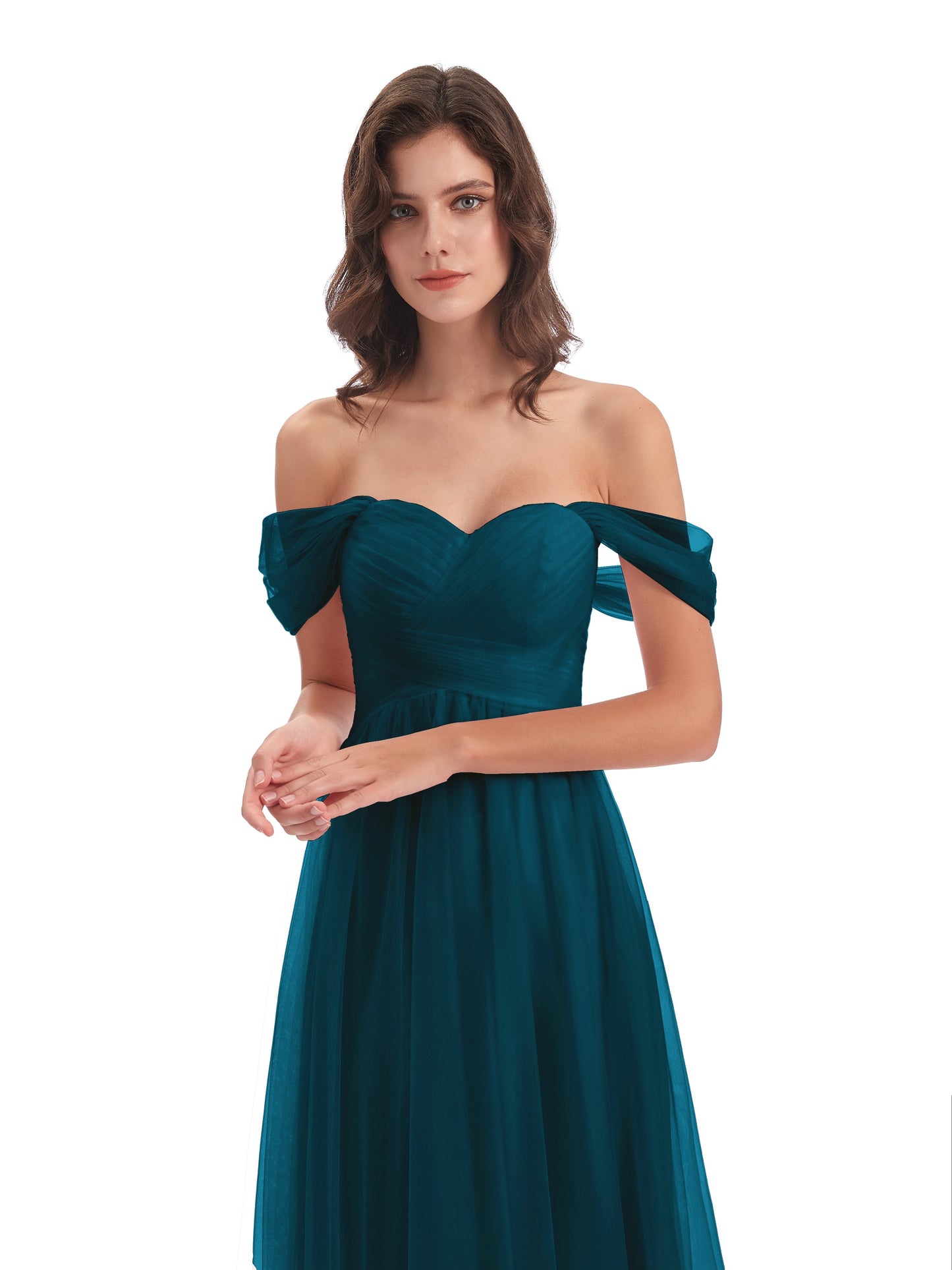 Evelyn Off The Shoulder Tulle Long Bridesmaid Dresses