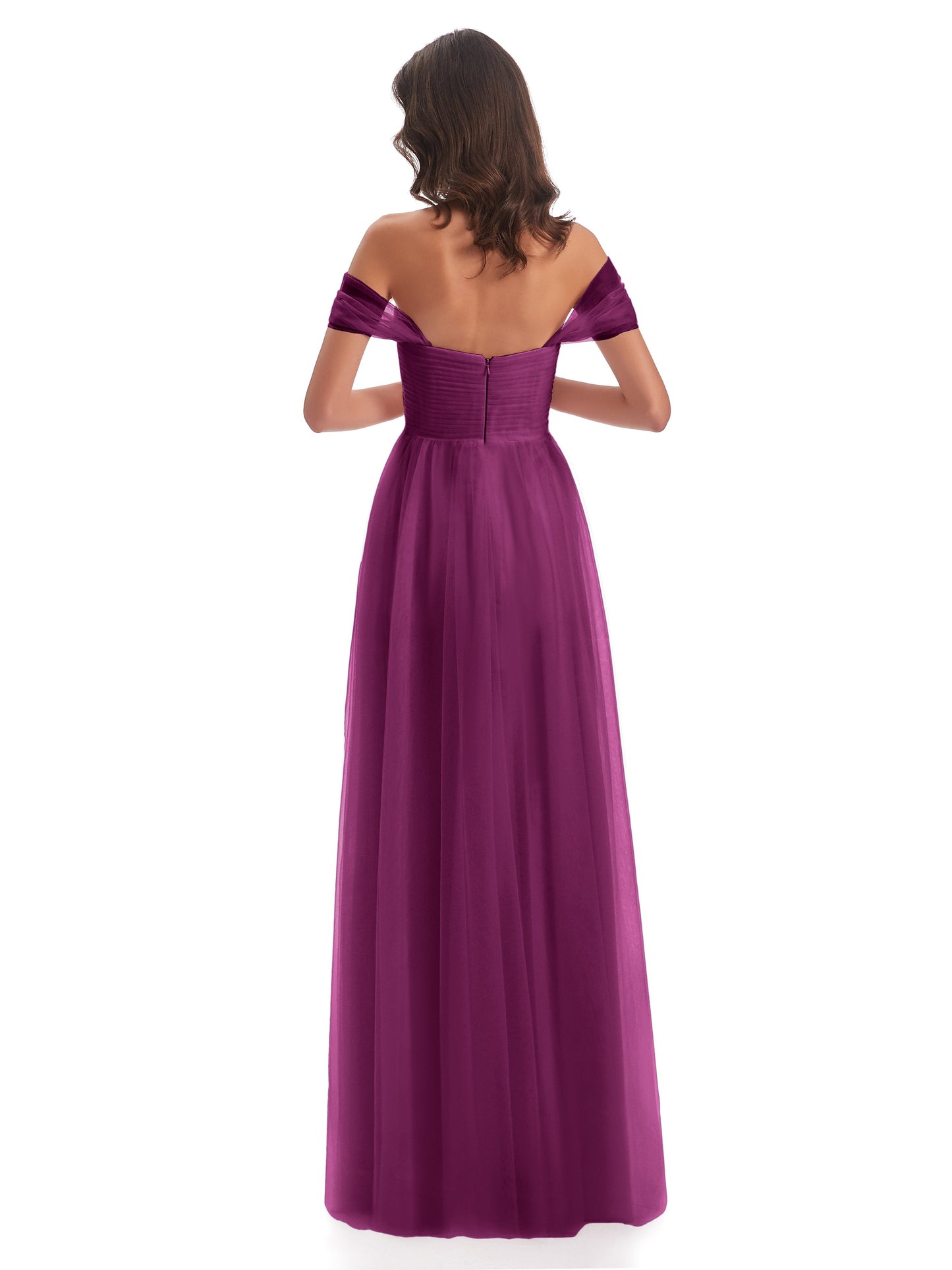 Evelyn Off The Shoulder Tulle Long Bridesmaid Dresses
