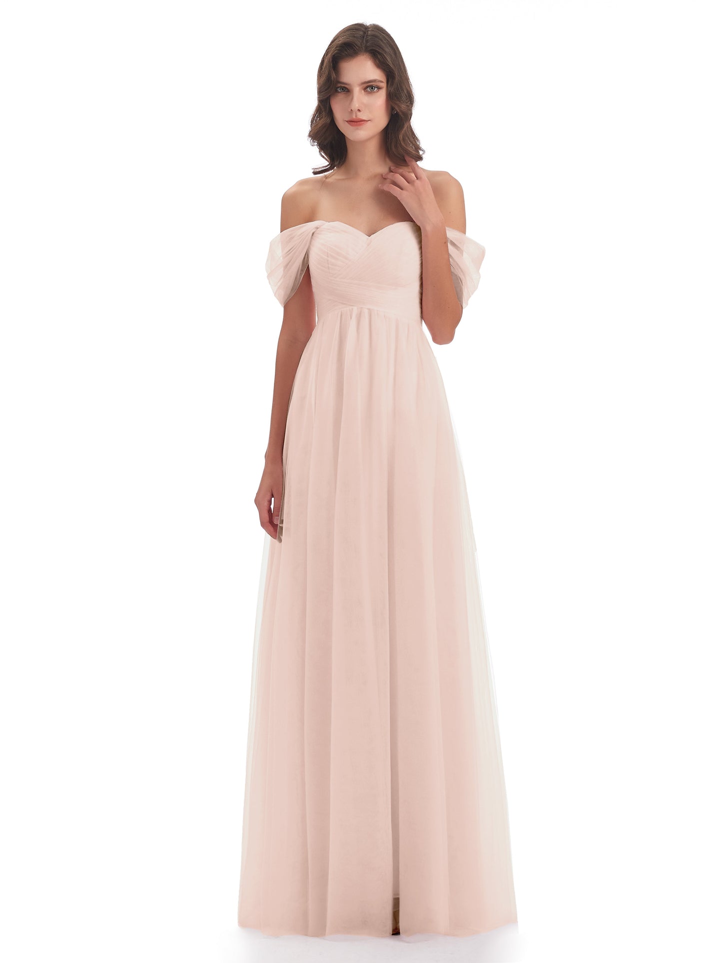 Evelyn Off The Shoulder Tulle Long Bridesmaid Dresses