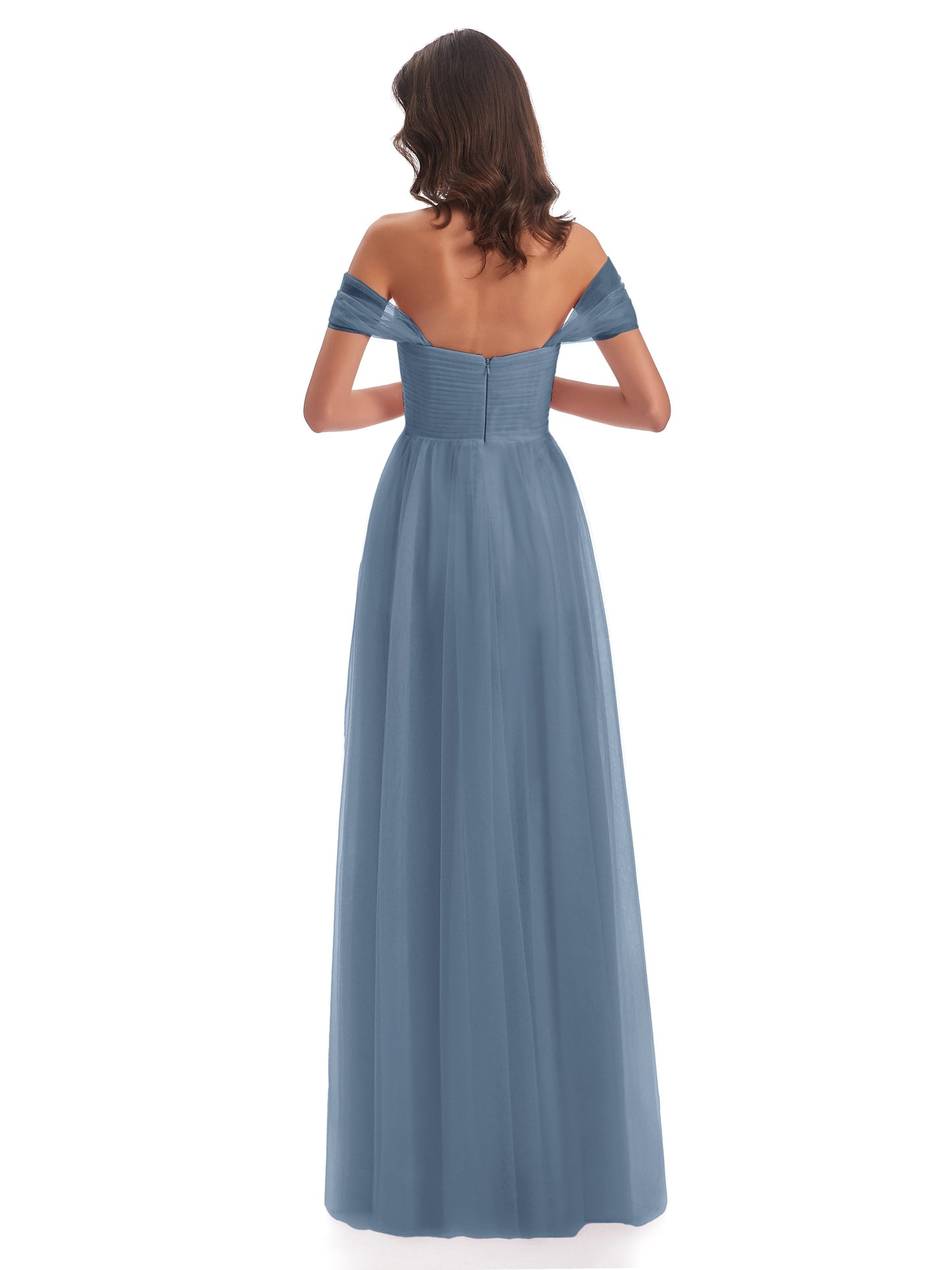 Evelyn Off The Shoulder Tulle Long Bridesmaid Dresses