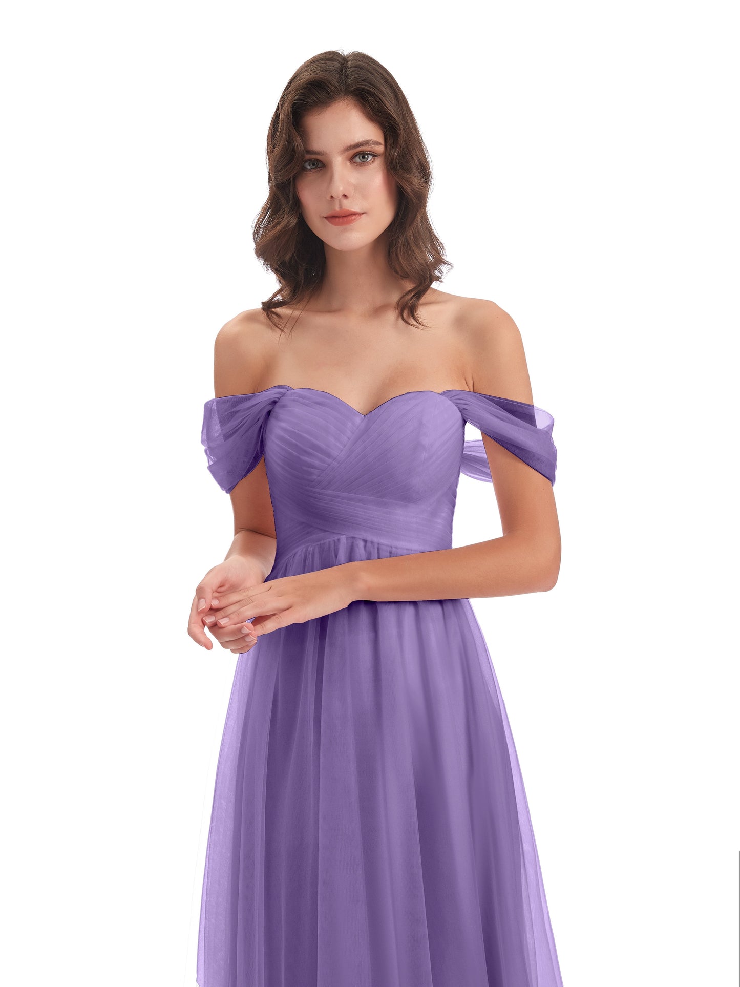 Evelyn Off The Shoulder Tulle Long Bridesmaid Dresses