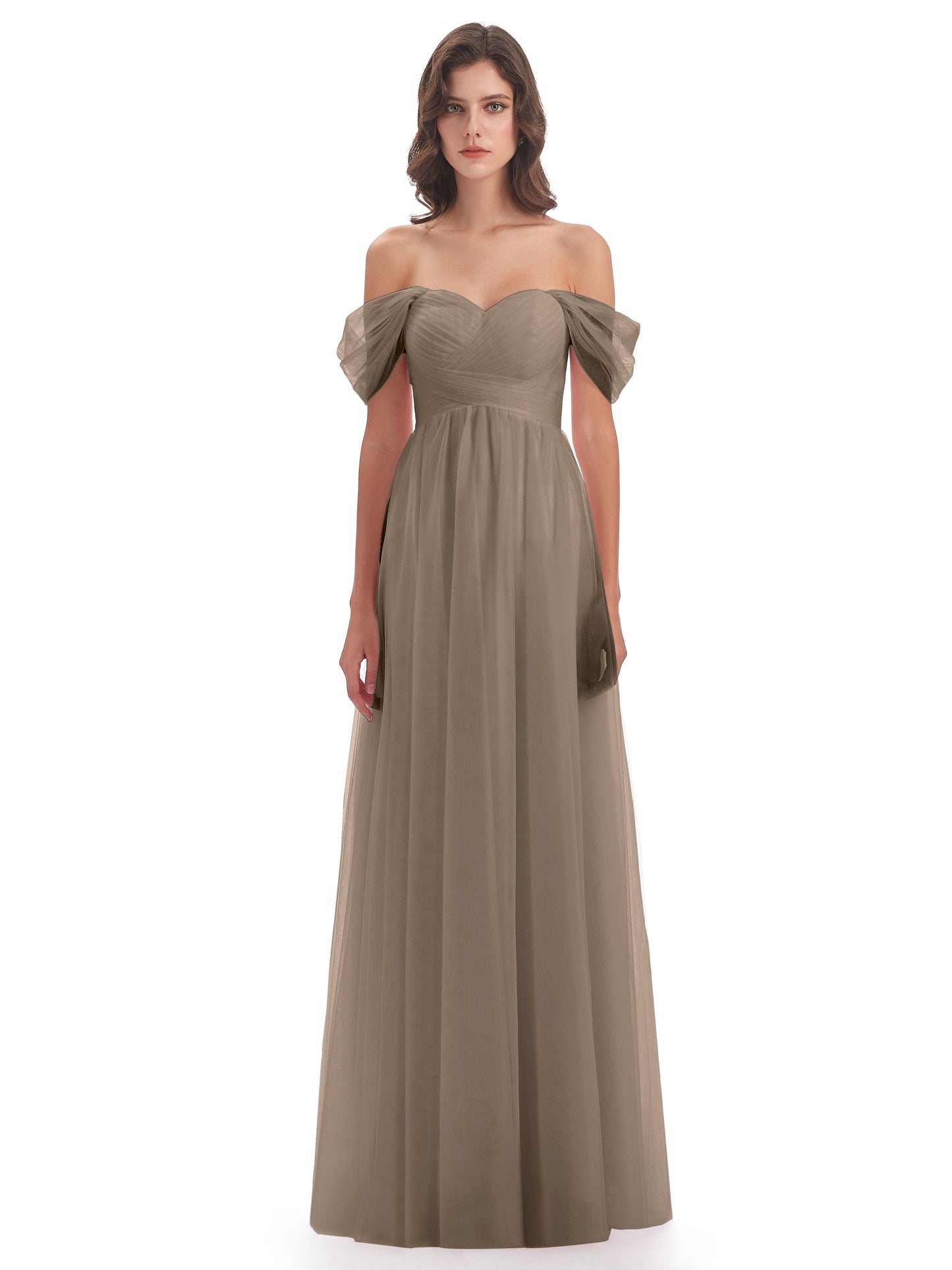 Evelyn Off The Shoulder Tulle Long Bridesmaid Dresses