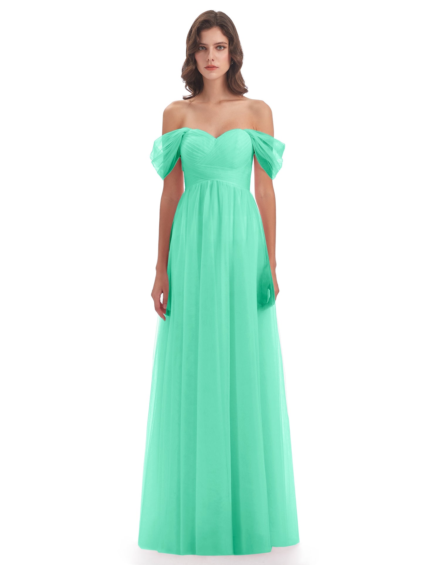 Evelyn Off The Shoulder Tulle Long Bridesmaid Dresses