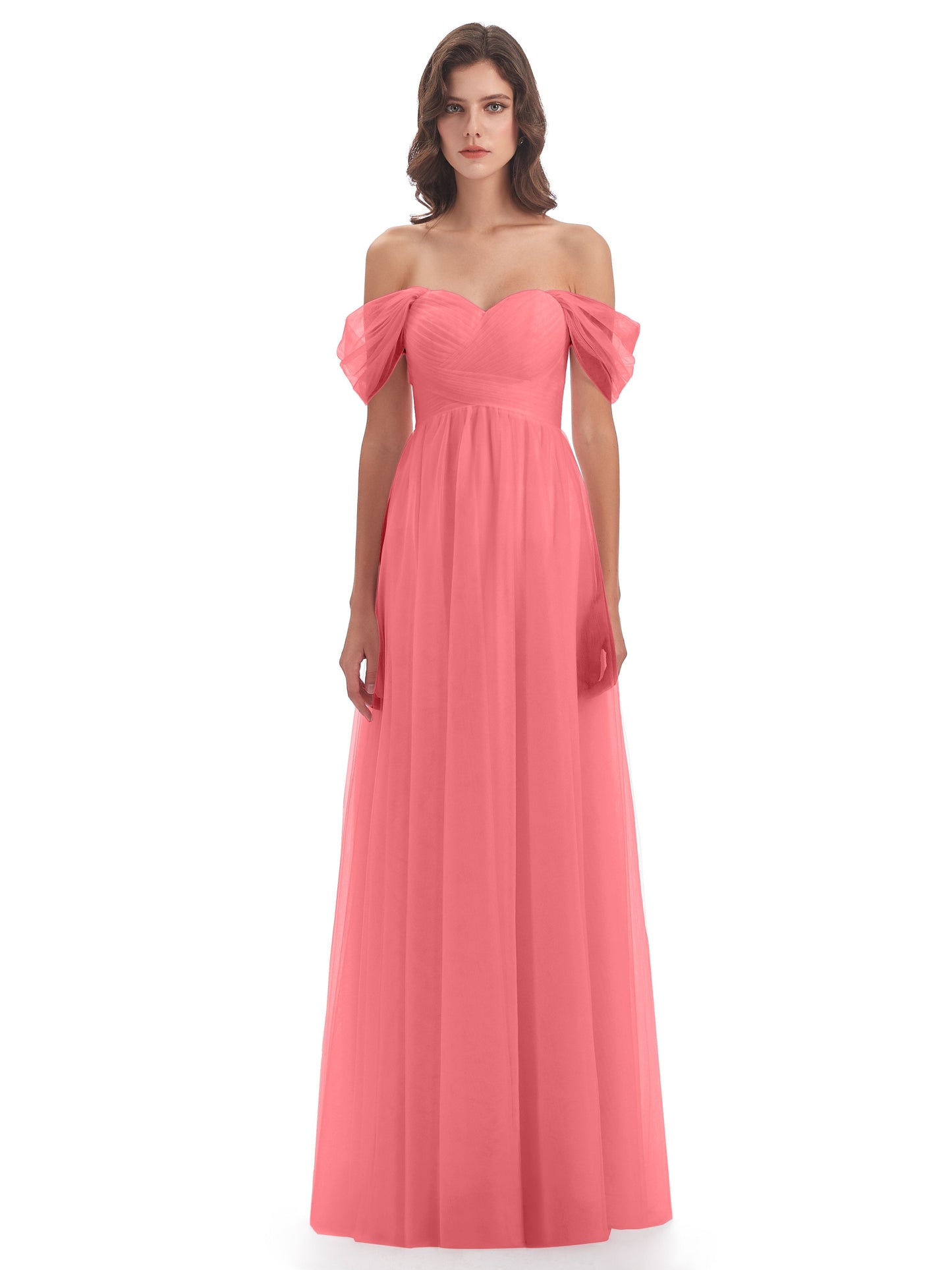 Evelyn Off The Shoulder Tulle Long Bridesmaid Dresses