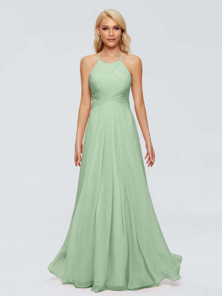 Finley A-line Halter Chiffon Bridesmaid Dresses