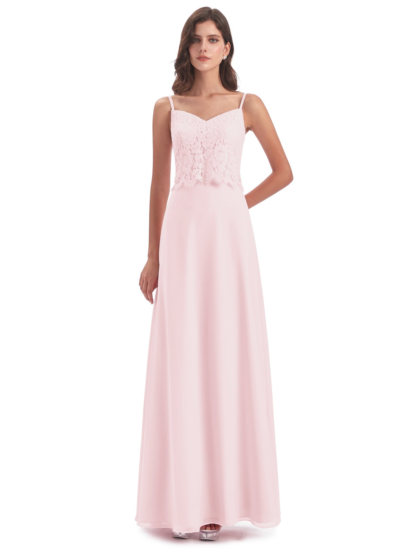 Grace Column Spaghetti Straps Lace Bridesmaid Dresses