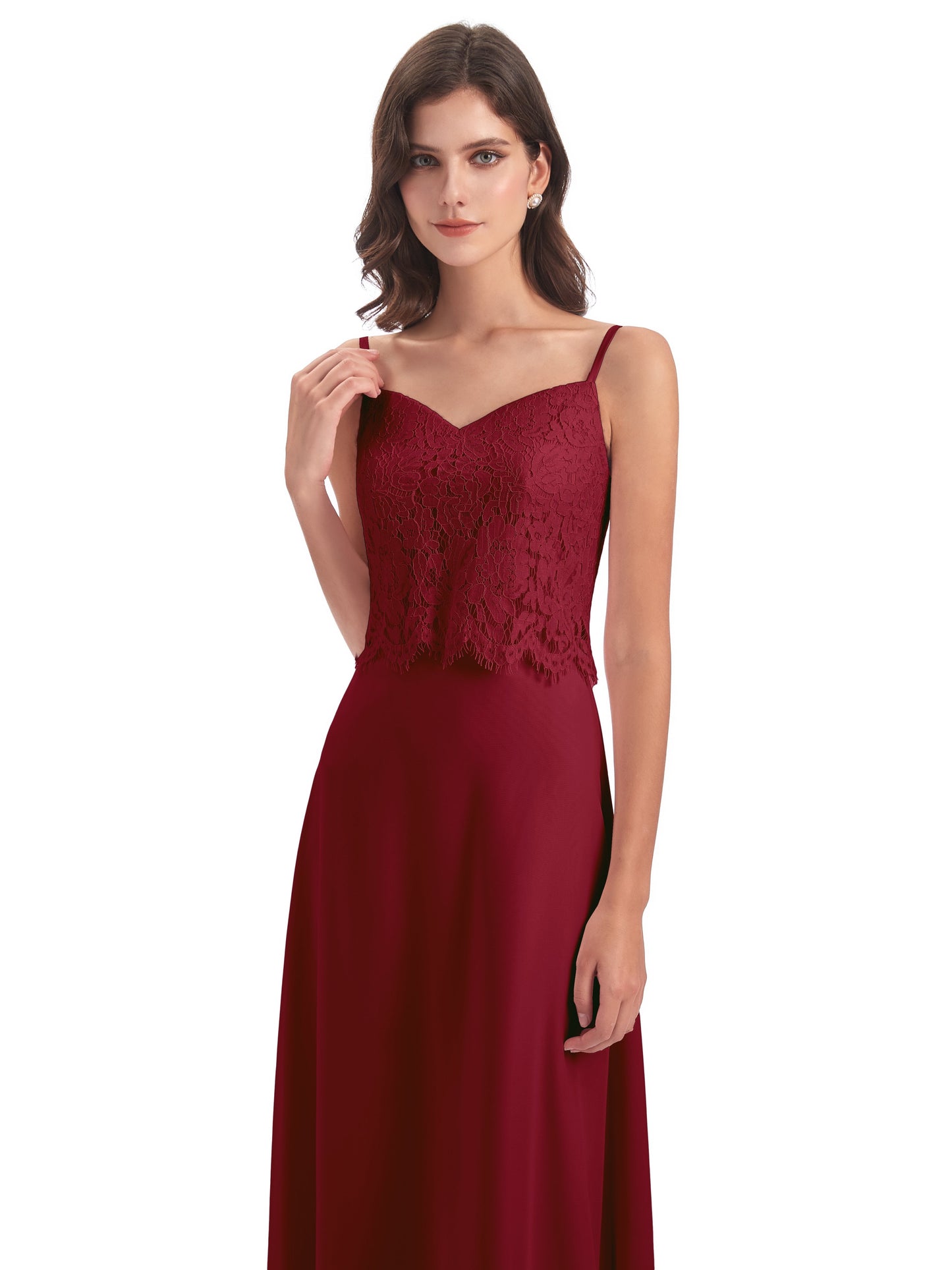 Grace Column Spaghetti Straps Lace Bridesmaid Dresses
