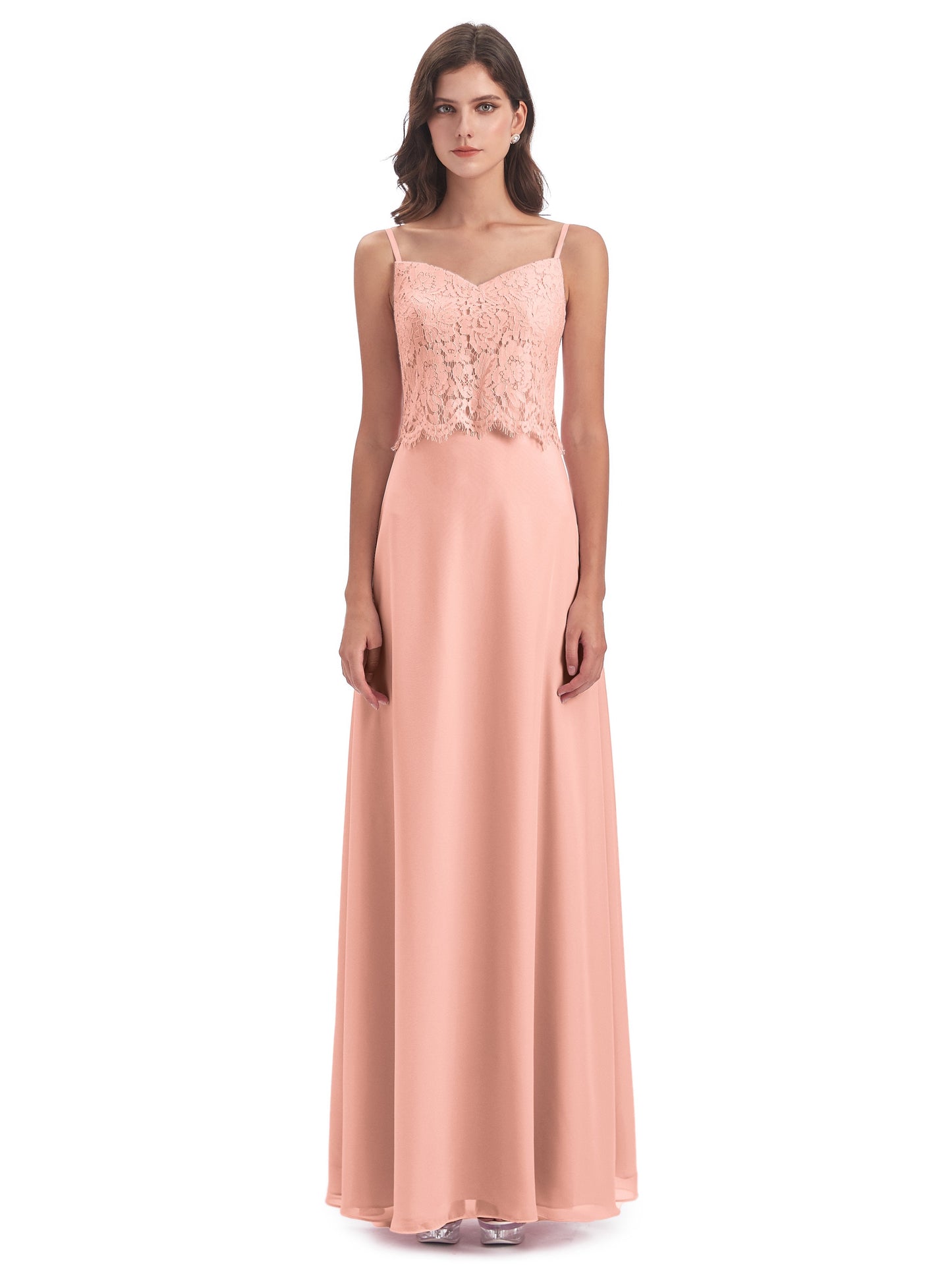 Grace Column Spaghetti Straps Lace Bridesmaid Dresses