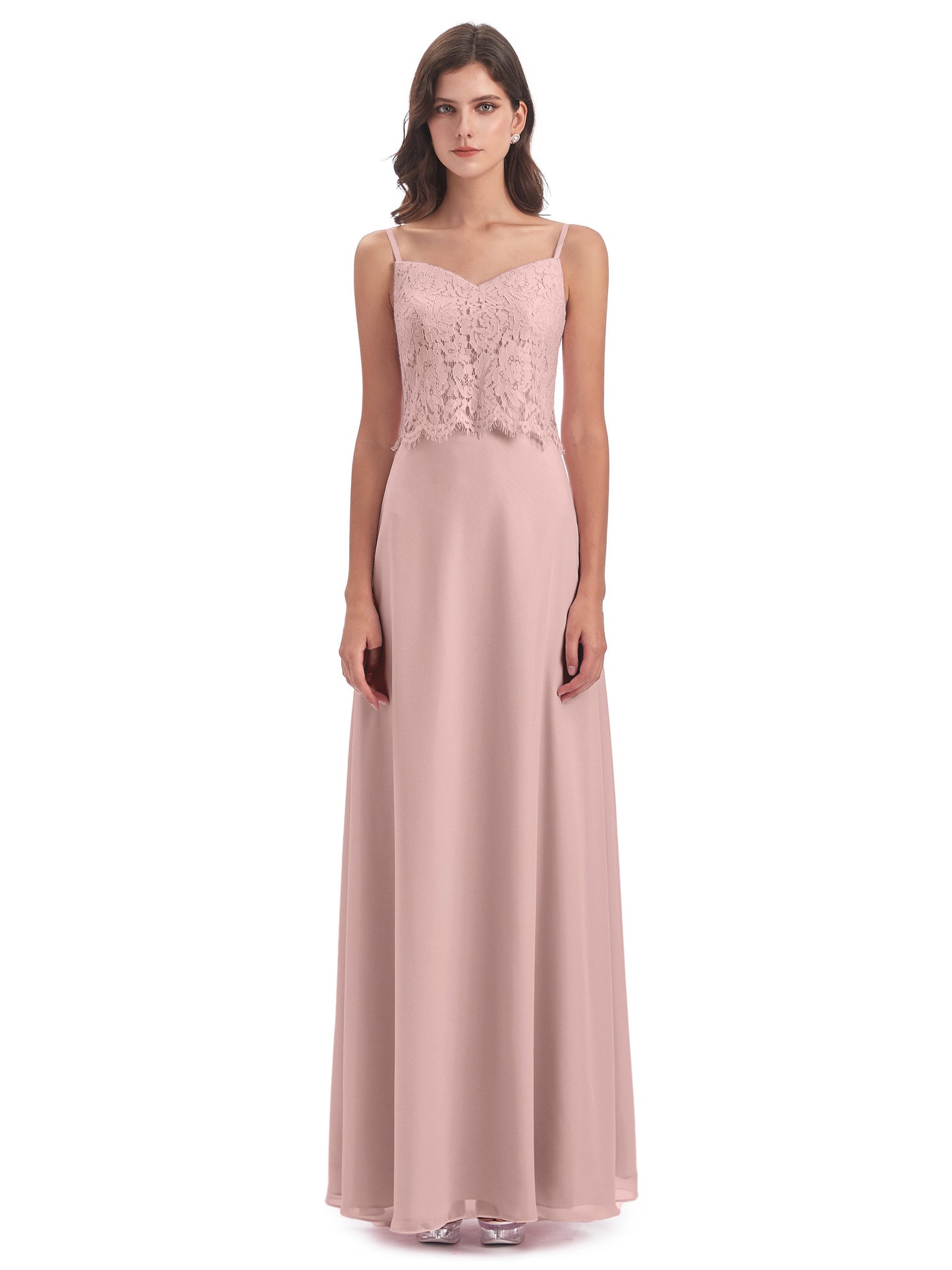 Grace Column Spaghetti Straps Lace Bridesmaid Dresses