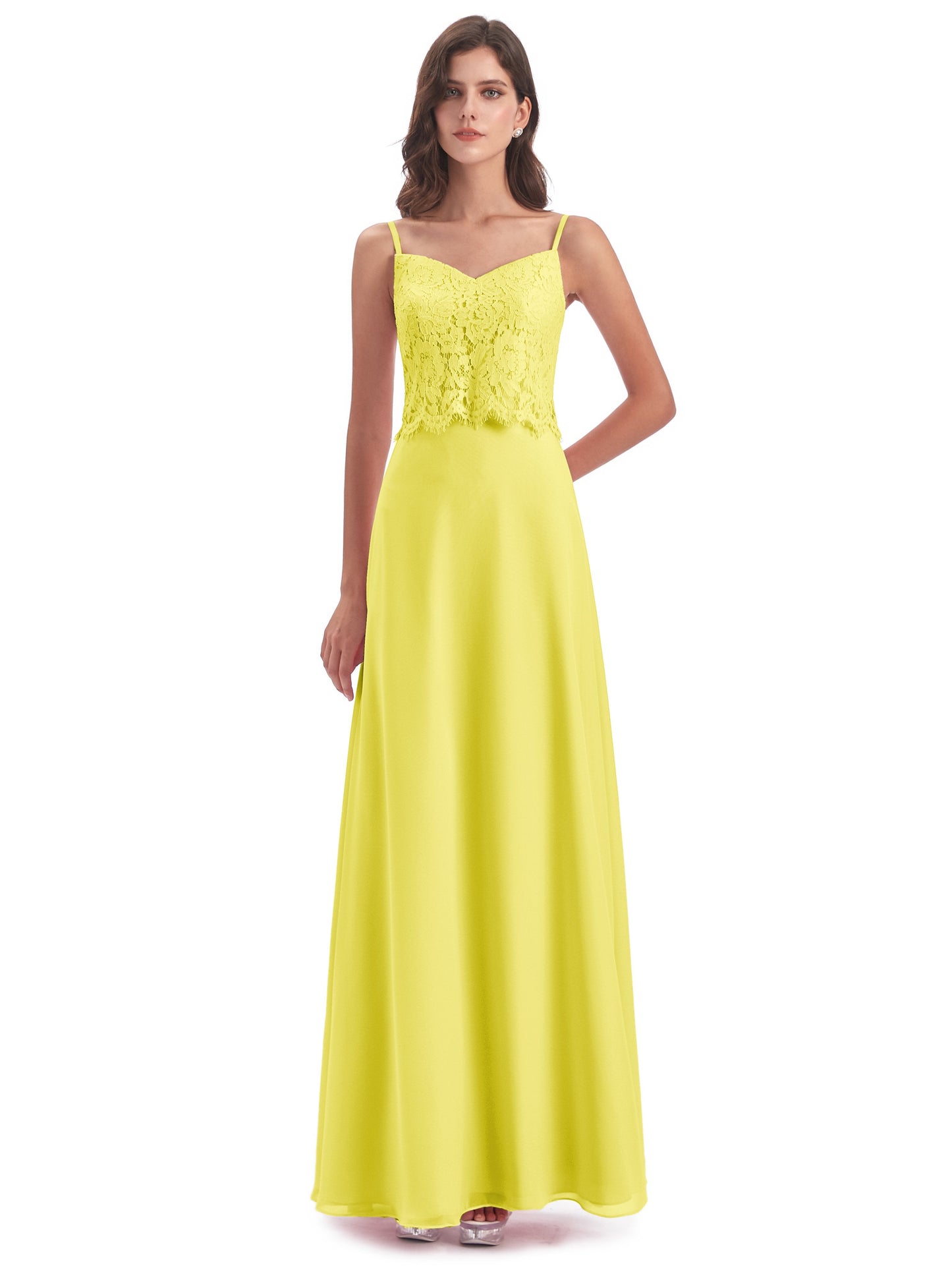 Grace Column Spaghetti Straps Lace Bridesmaid Dresses