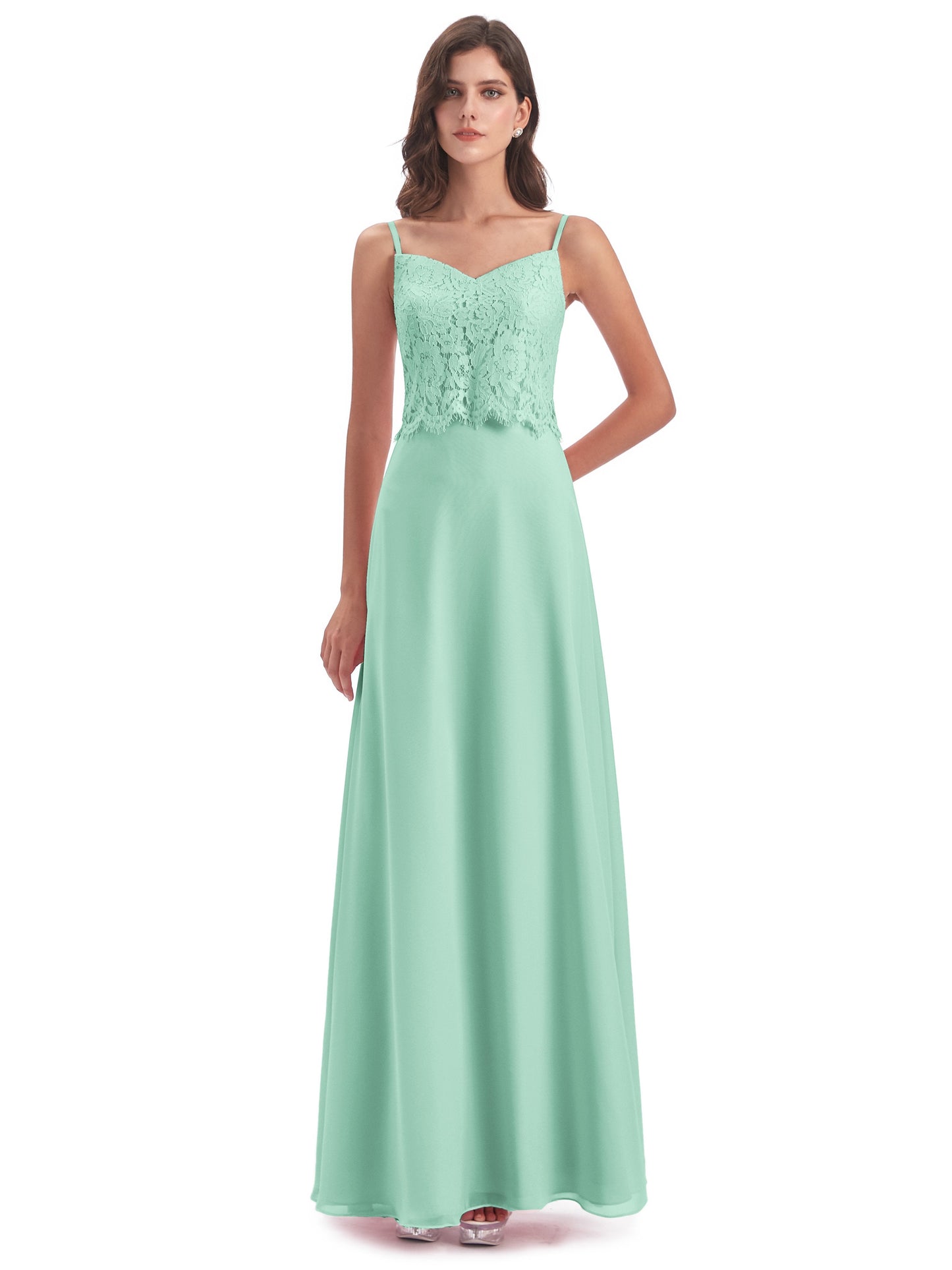 Grace Column Spaghetti Straps Lace Bridesmaid Dresses