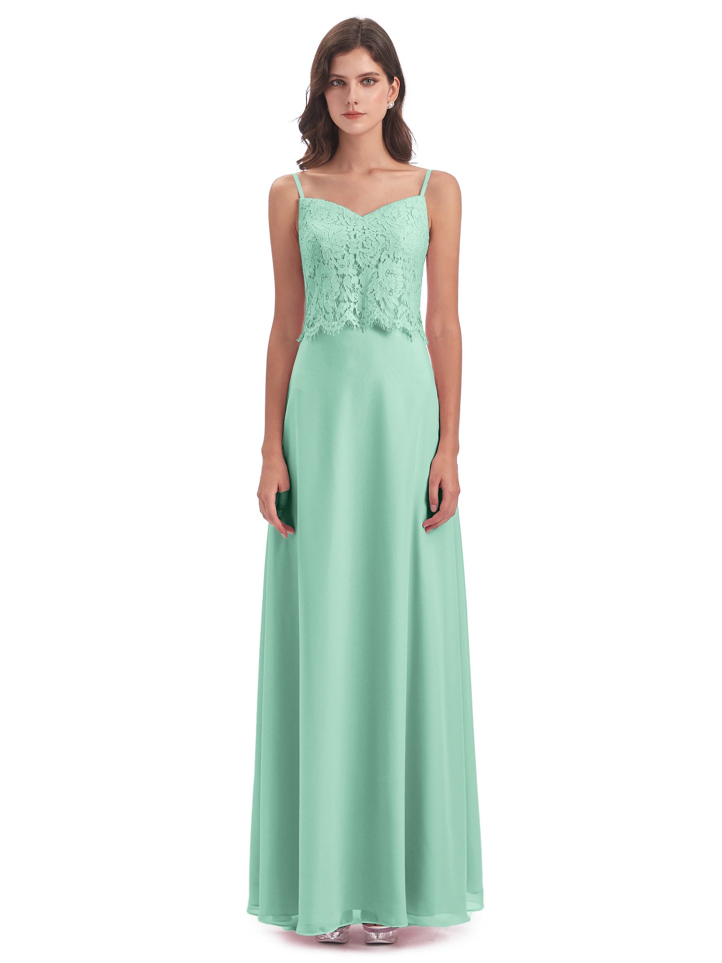 Grace Column Spaghetti Straps Lace Bridesmaid Dresses