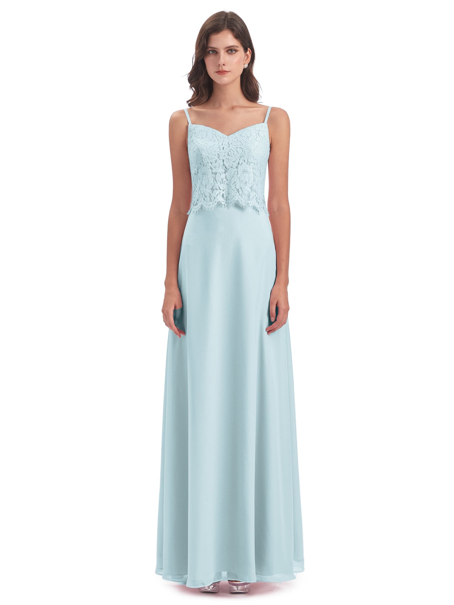 Grace Column Spaghetti Straps Lace Bridesmaid Dresses