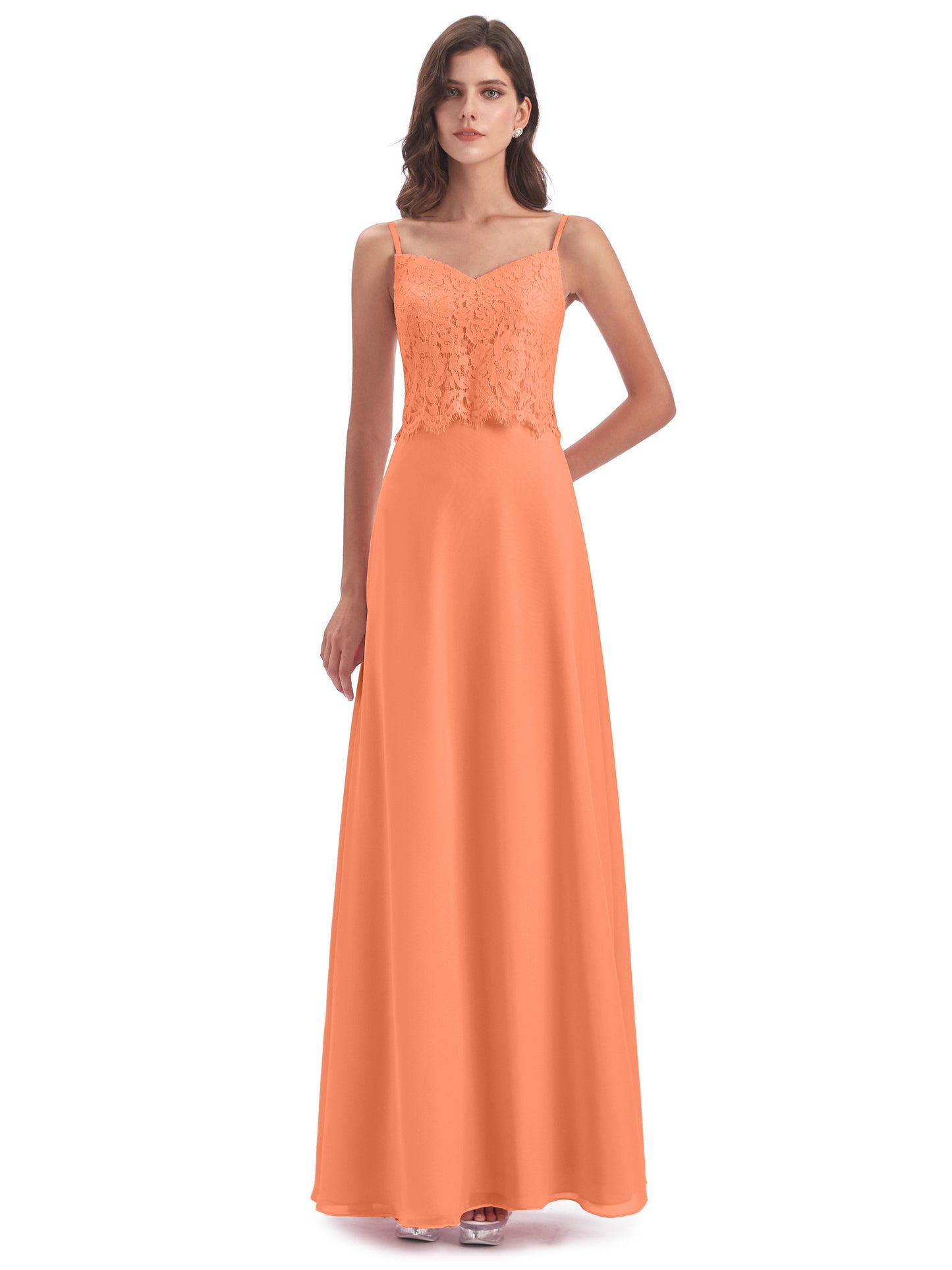 Grace Column Spaghetti Straps Lace Bridesmaid Dresses
