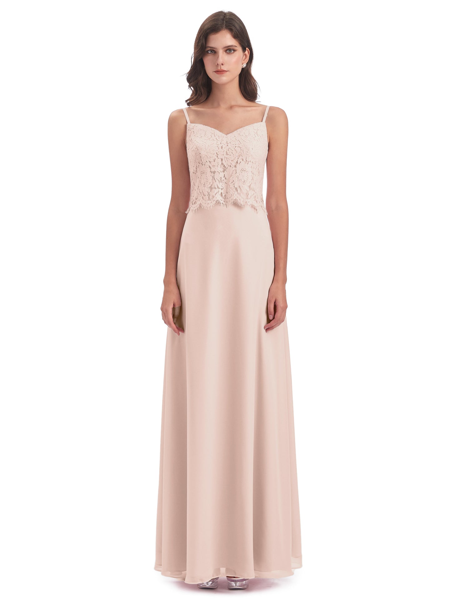 Grace Column Spaghetti Straps Lace Bridesmaid Dresses