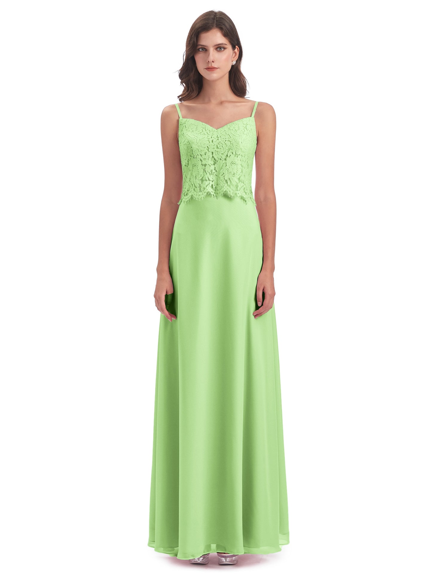 Grace Column Spaghetti Straps Lace Bridesmaid Dresses