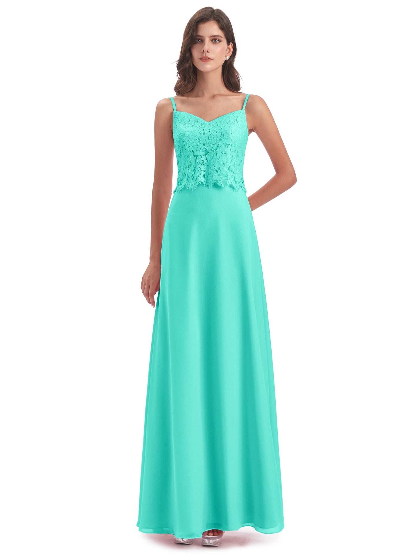 Grace Column Spaghetti Straps Lace Bridesmaid Dresses