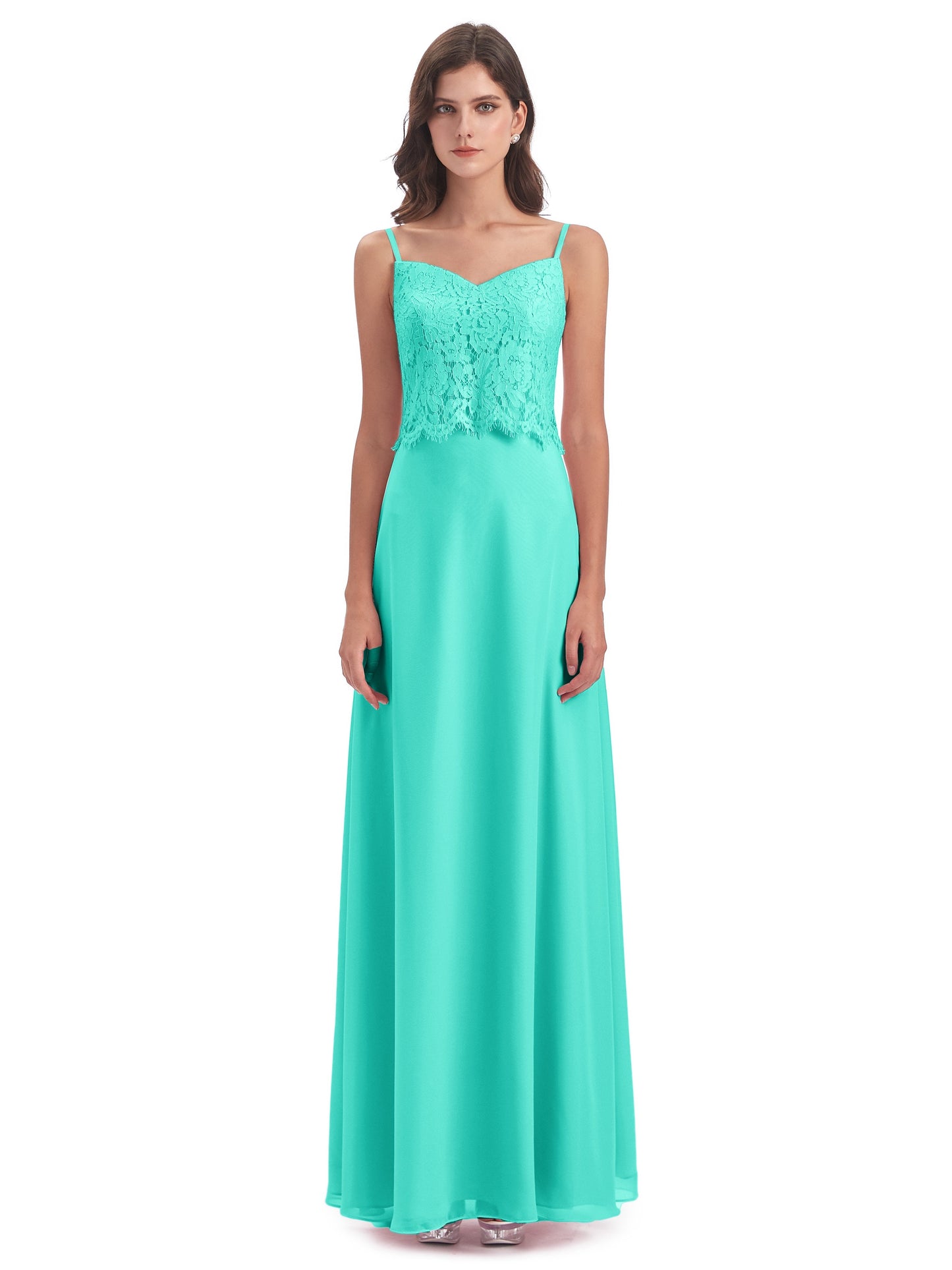 Grace Column Spaghetti Straps Lace Bridesmaid Dresses