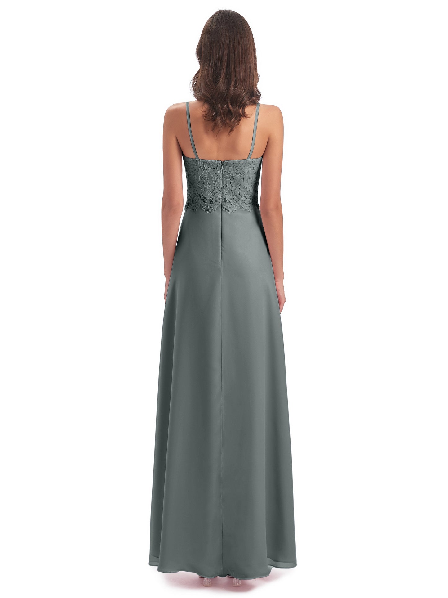 Grace Column Spaghetti Straps Lace Bridesmaid Dresses