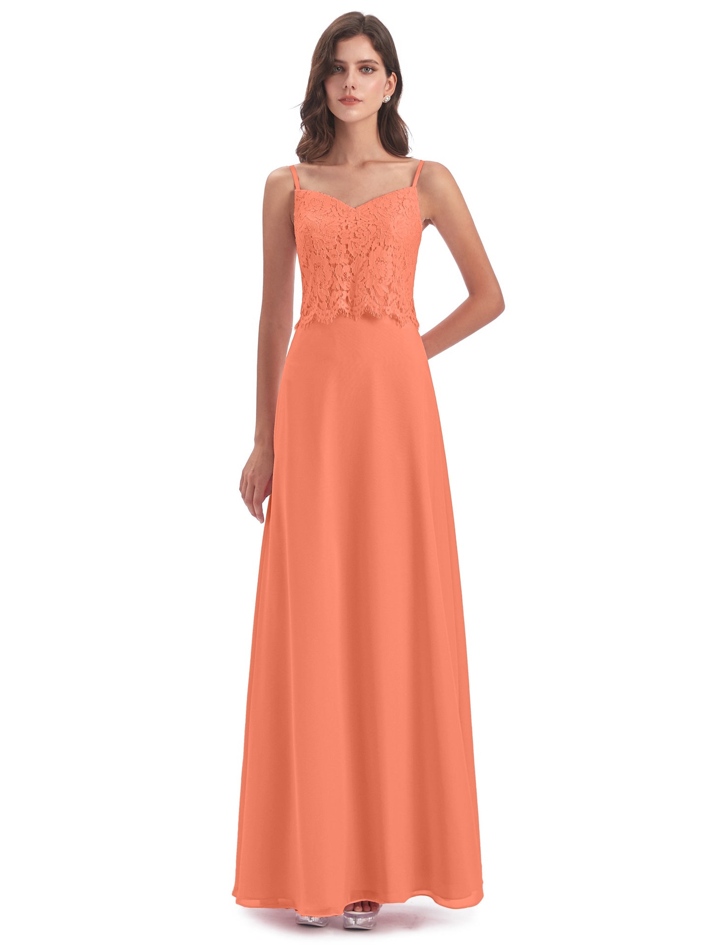 Grace Column Spaghetti Straps Lace Bridesmaid Dresses