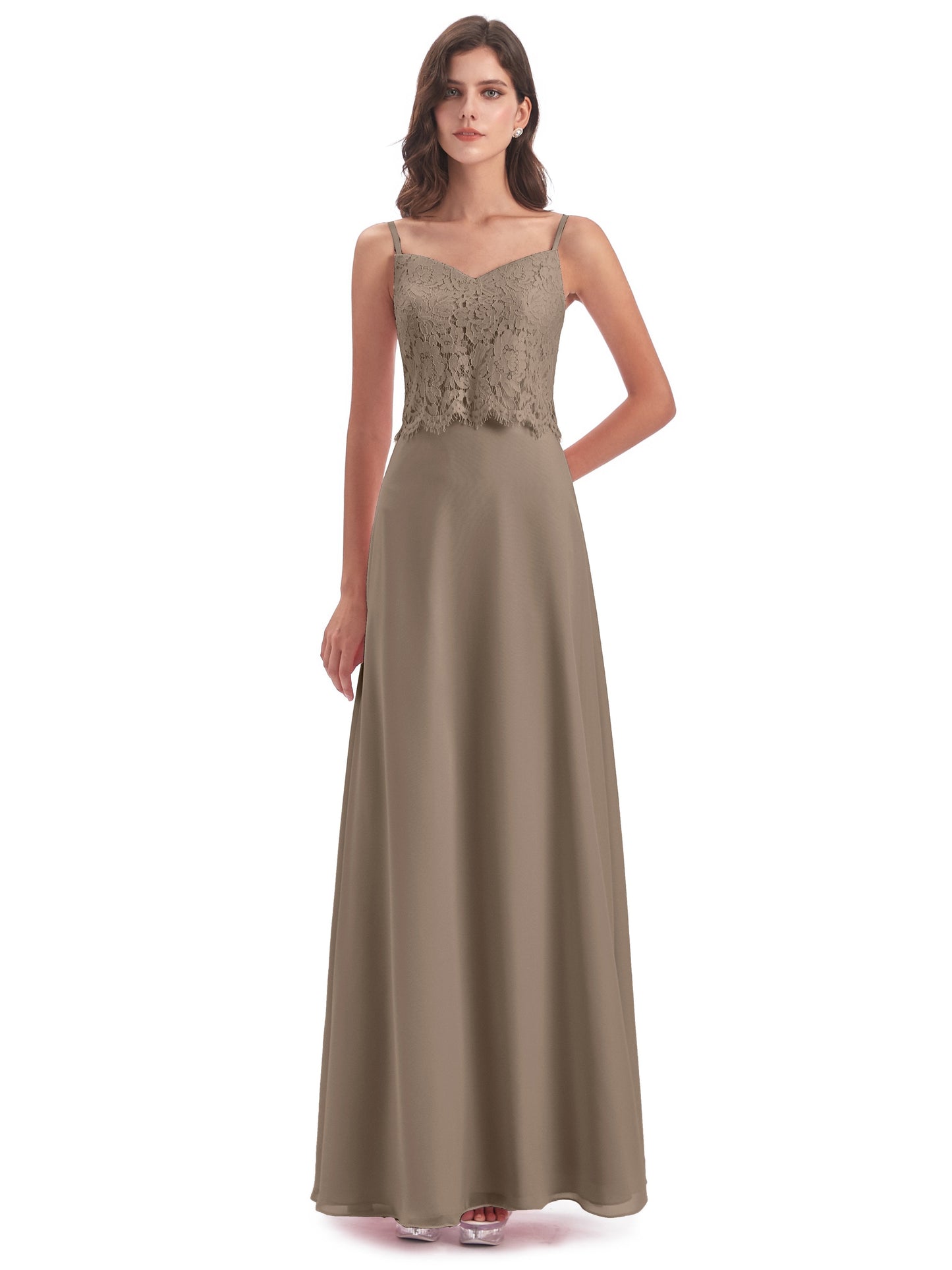 Grace Column Spaghetti Straps Lace Bridesmaid Dresses