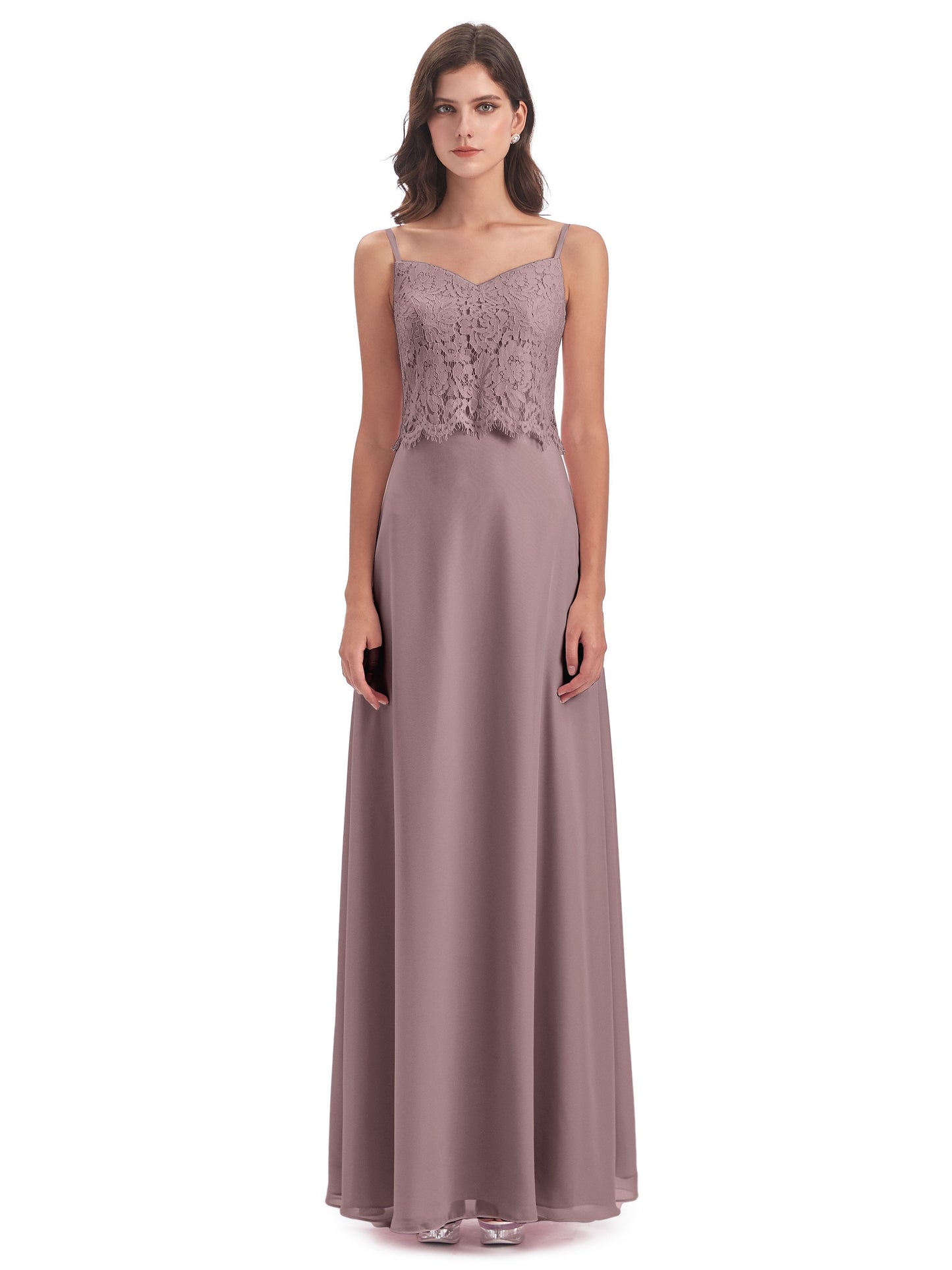Grace Column Spaghetti Straps Lace Bridesmaid Dresses