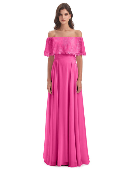 Hannah Floor Length Off The Shoulder Lace Bridesmaid Dresses