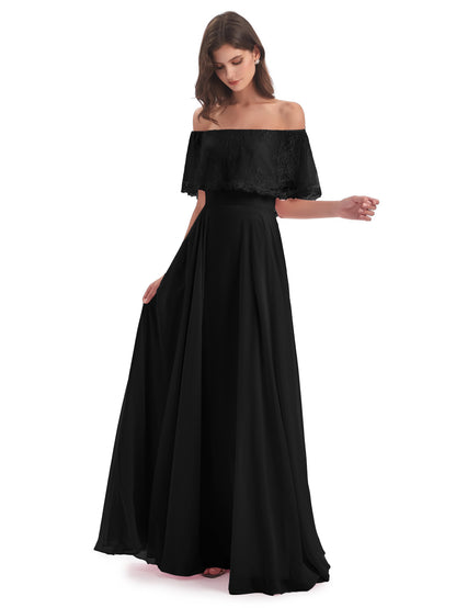 Hannah Floor Length Off The Shoulder Lace Bridesmaid Dresses