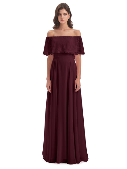 Hannah Floor Length Off The Shoulder Lace Bridesmaid Dresses