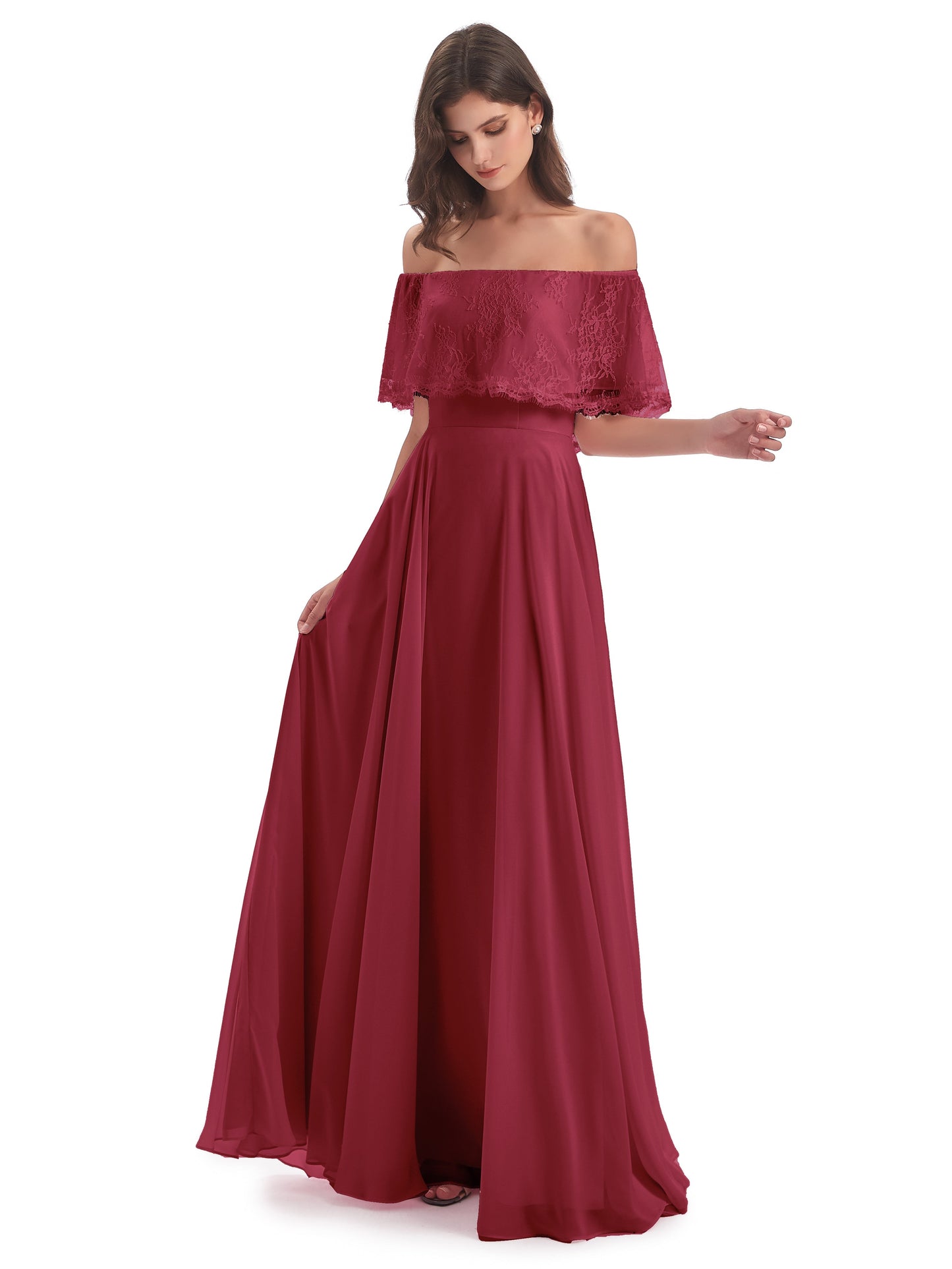 Hannah Floor Length Off The Shoulder Lace Bridesmaid Dresses