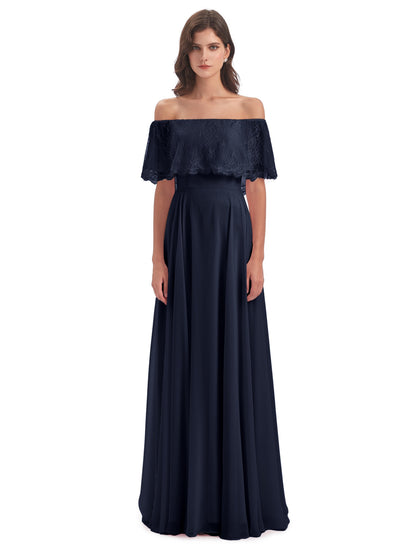 Hannah Floor Length Off The Shoulder Lace Bridesmaid Dresses