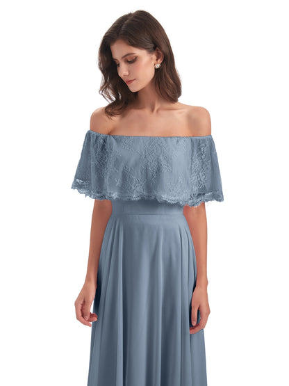 Hannah Floor Length Off The Shoulder Lace Bridesmaid Dresses