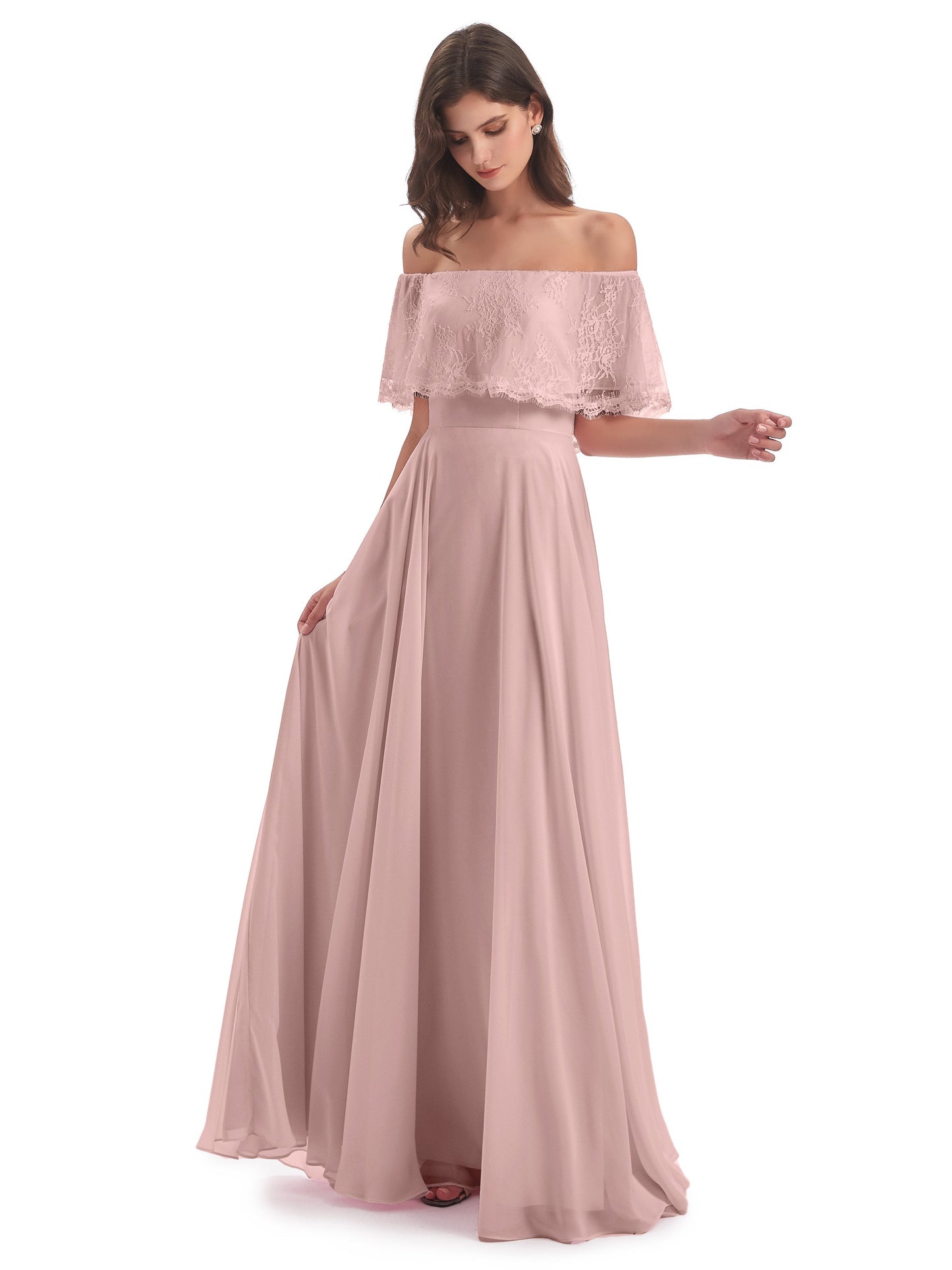 Hannah Floor Length Off The Shoulder Lace Bridesmaid Dresses
