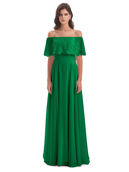 Hannah Floor Length Off The Shoulder Lace Bridesmaid Dresses