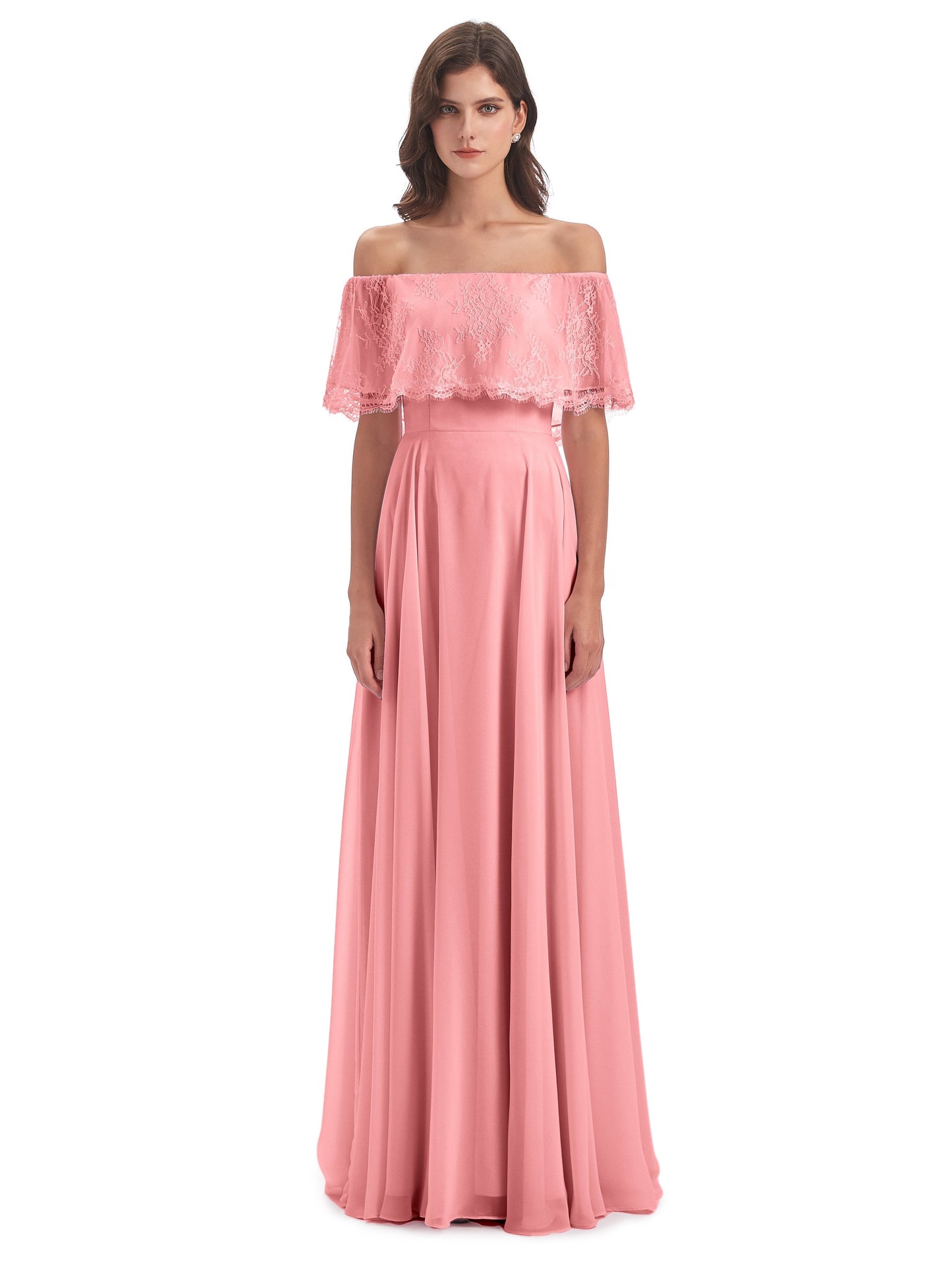 Hannah Floor Length Off The Shoulder Lace Bridesmaid Dresses