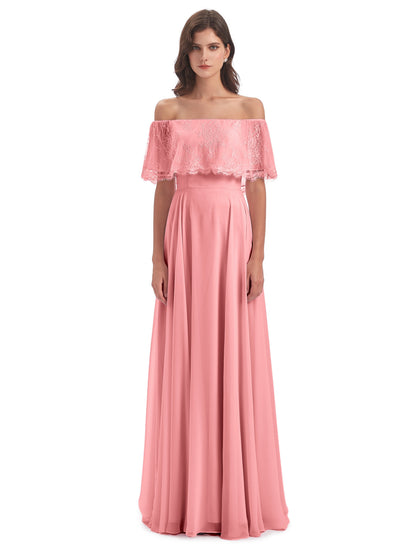 Hannah Floor Length Off The Shoulder Lace Bridesmaid Dresses