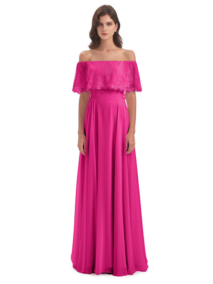 Hannah Floor Length Off The Shoulder Lace Bridesmaid Dresses