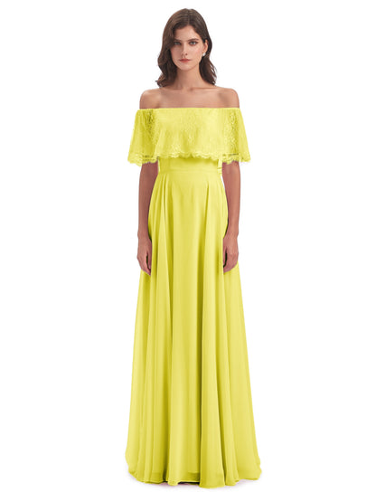 Hannah Floor Length Off The Shoulder Lace Bridesmaid Dresses
