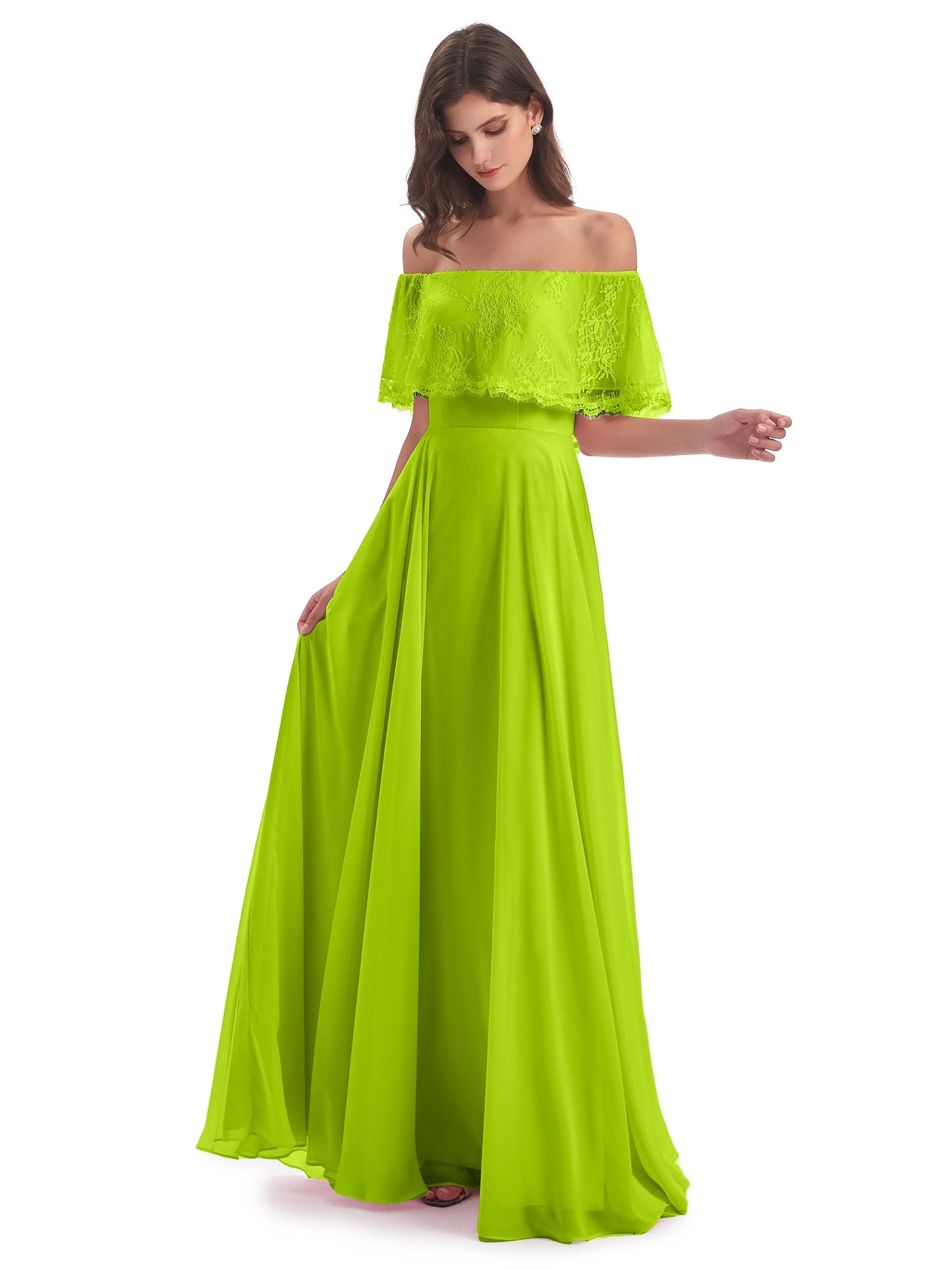 Hannah Floor Length Off The Shoulder Lace Bridesmaid Dresses